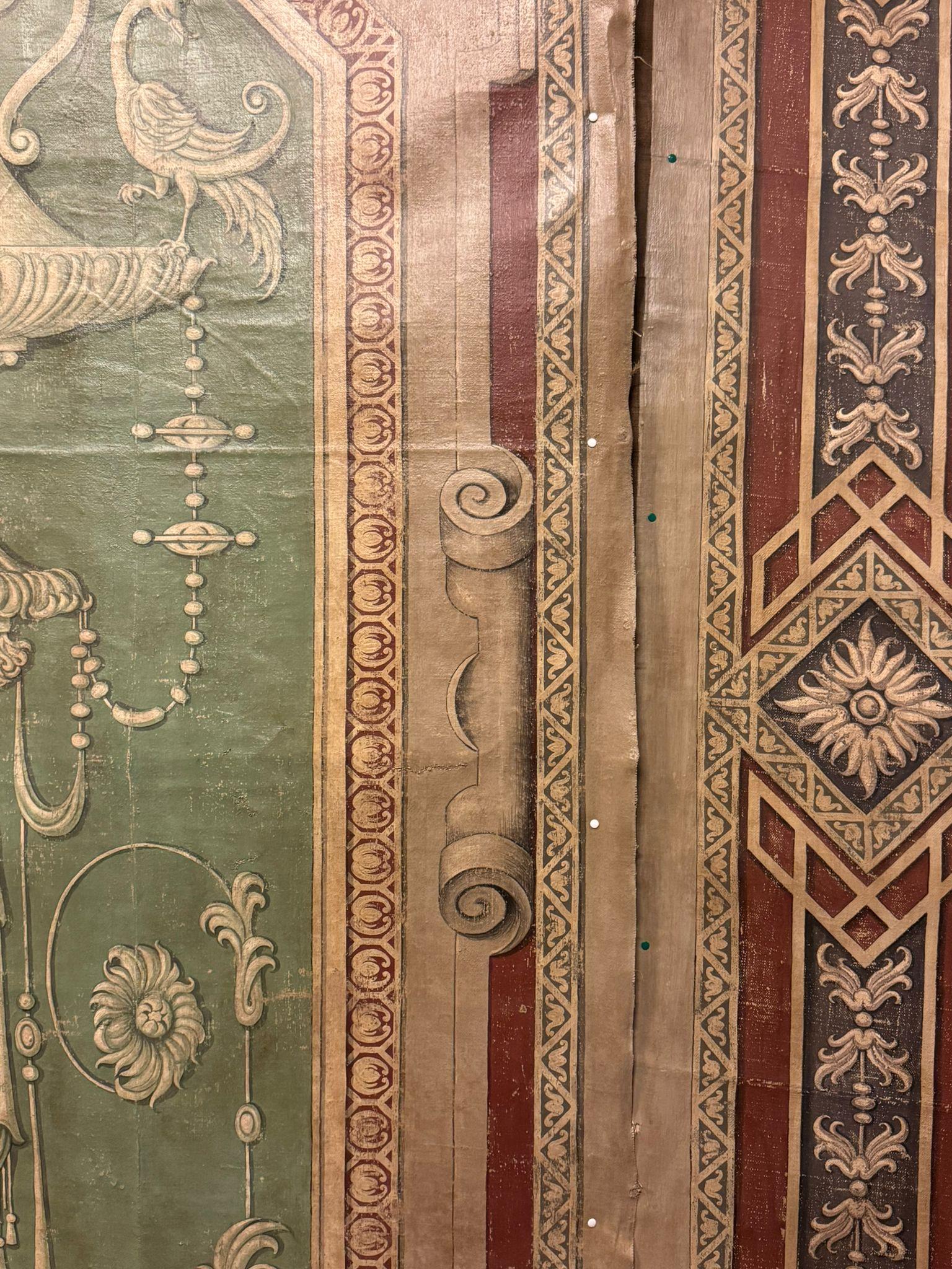 Canvas Paneled boiserie, painted on canvas with grotesques, italy For Sale