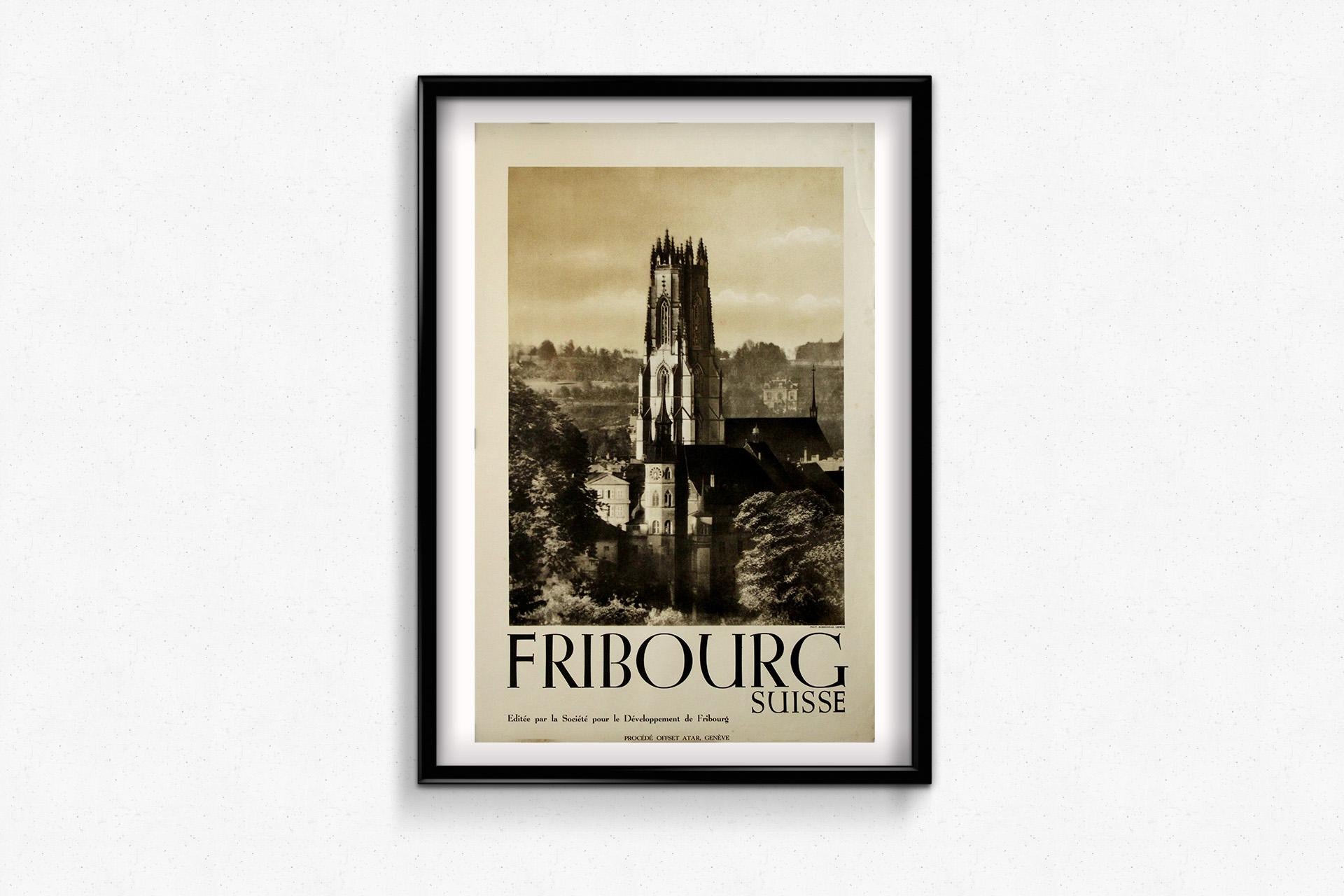 Original travel poster from circa 1930 - Fribourg Switzerland For Sale 2