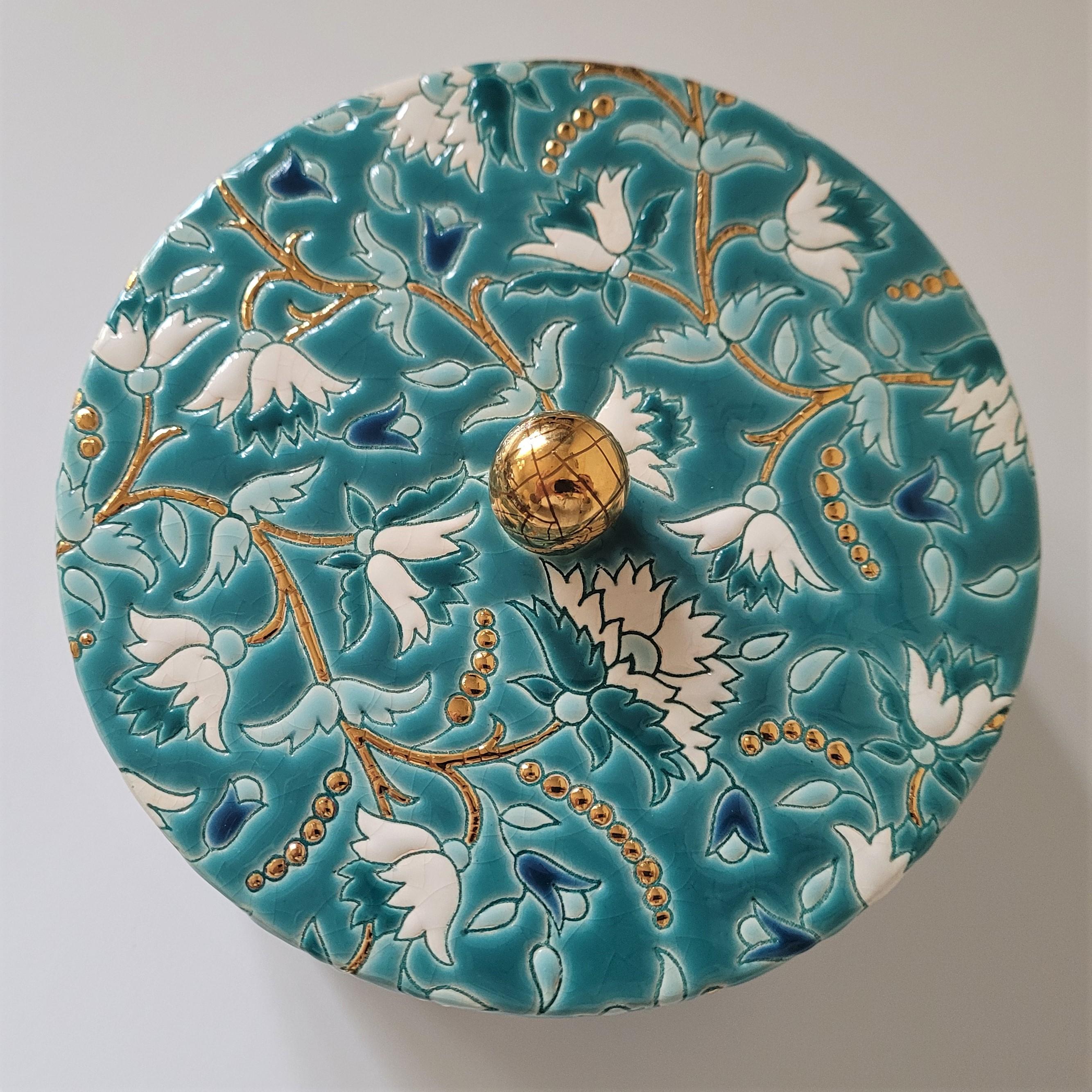 French Boîte à Caviar Emaux de Longwy, Green Floral Motif For Sale