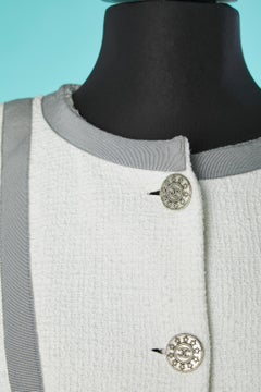 "Boite" jacket in white cotton tweed and grey gros-grain piping Chanel