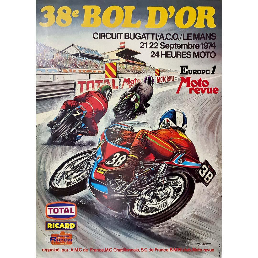 1974 Original poster for the - 24 Hours Moto race - 38e Bol d'Or - Le Mans - Print by Boivent