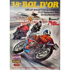 Retro 1974 Original poster for the - 24 Hours Moto race - 38e Bol d'Or - Le Mans