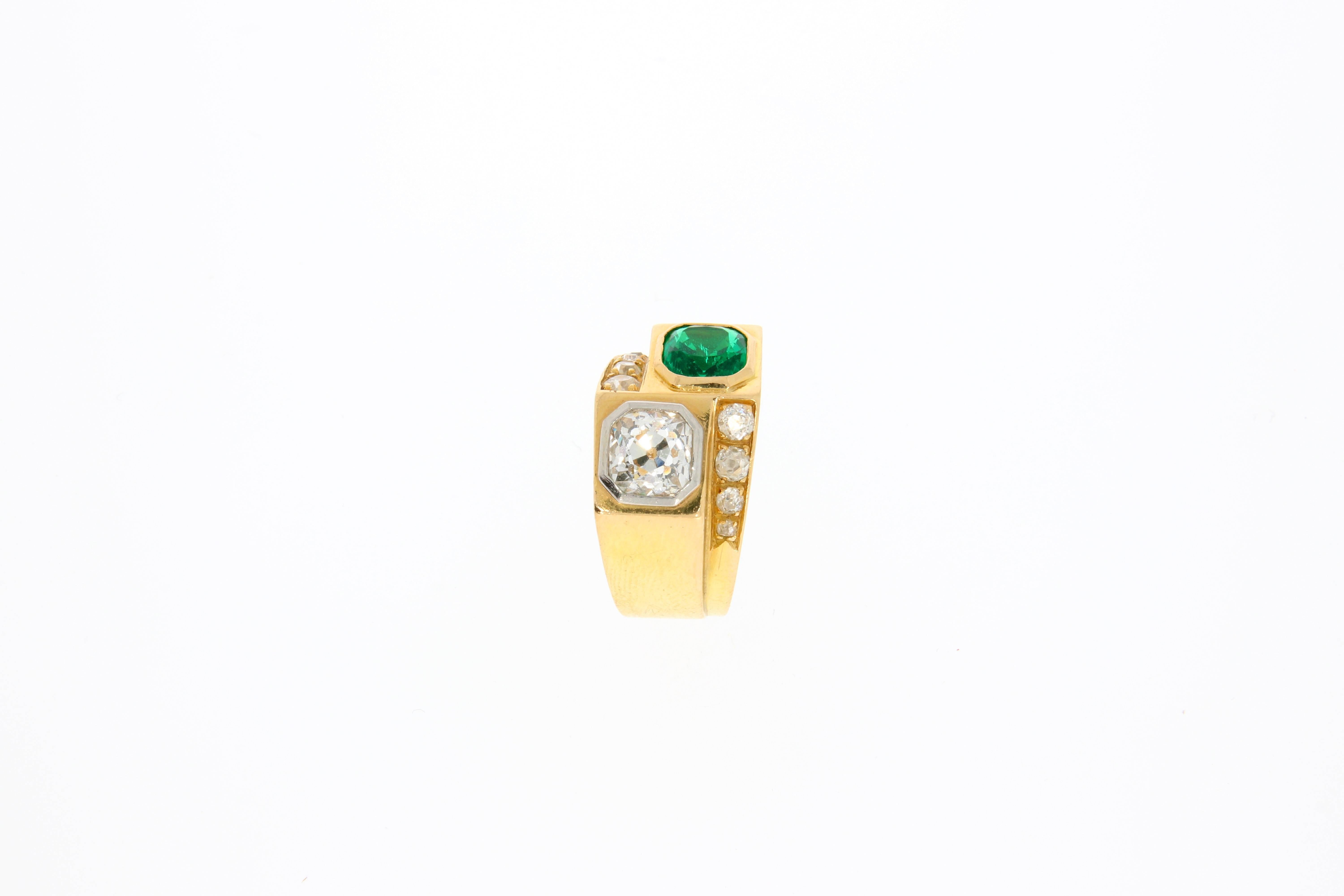 Boivin Diamond Smaragd Yellow Gold Ring, 1945 In Excellent Condition For Sale In Munich, DE