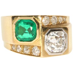 Boivin Diamond Smaragd Yellow Gold Ring, 1945