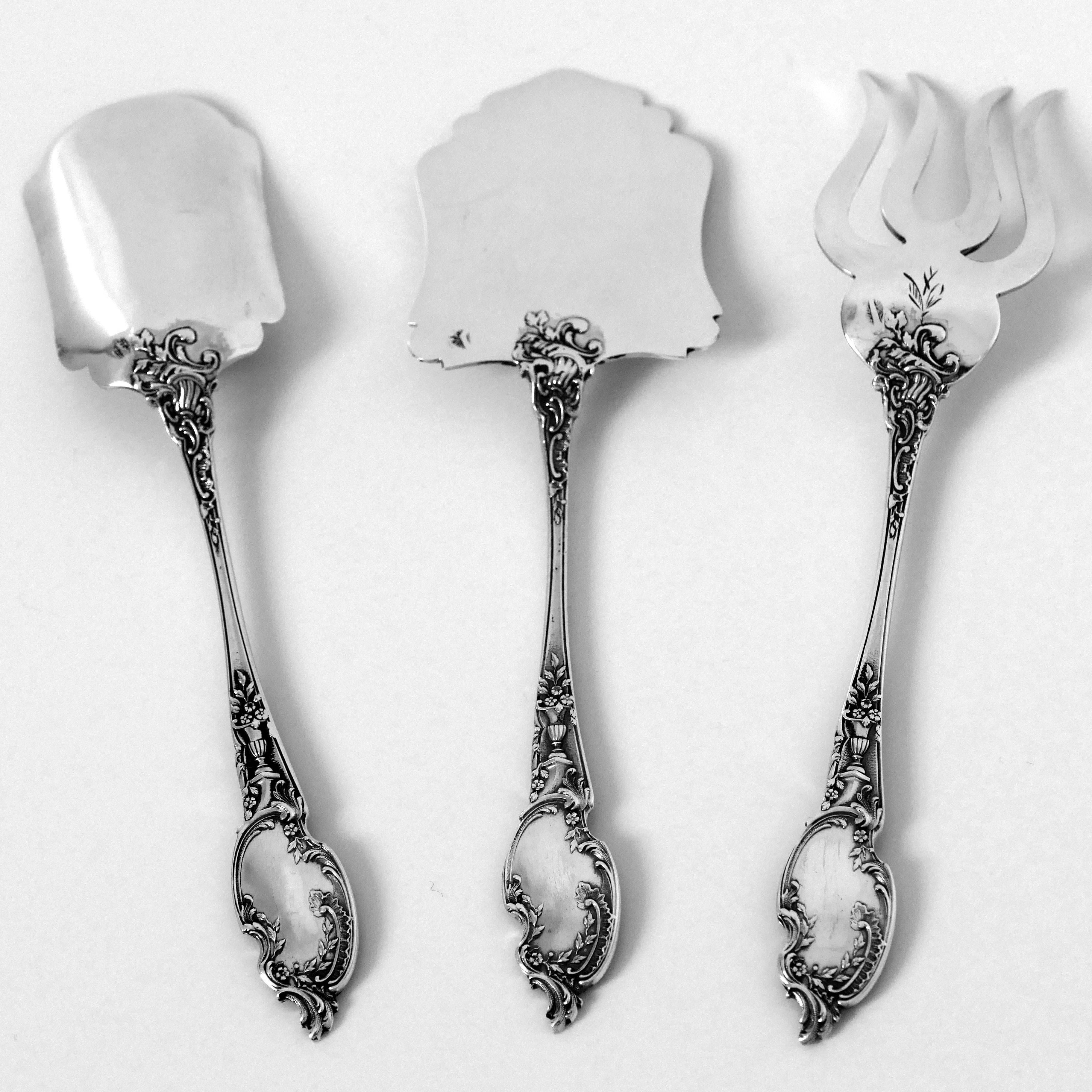 Boivin French Sterling Silver Dessert Hors D'oeuvre Set Four Pieces Original Box In Good Condition For Sale In TRIAIZE, PAYS DE LOIRE