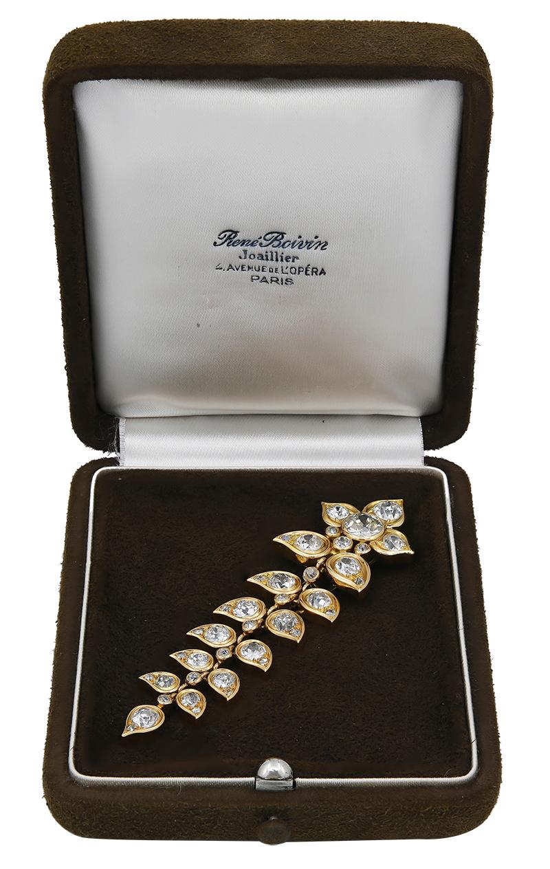 Boivin Retro-Blätterbrosche „Guirlande de Feuilles“ aus Gold mit Diamanten (Moderne) im Angebot