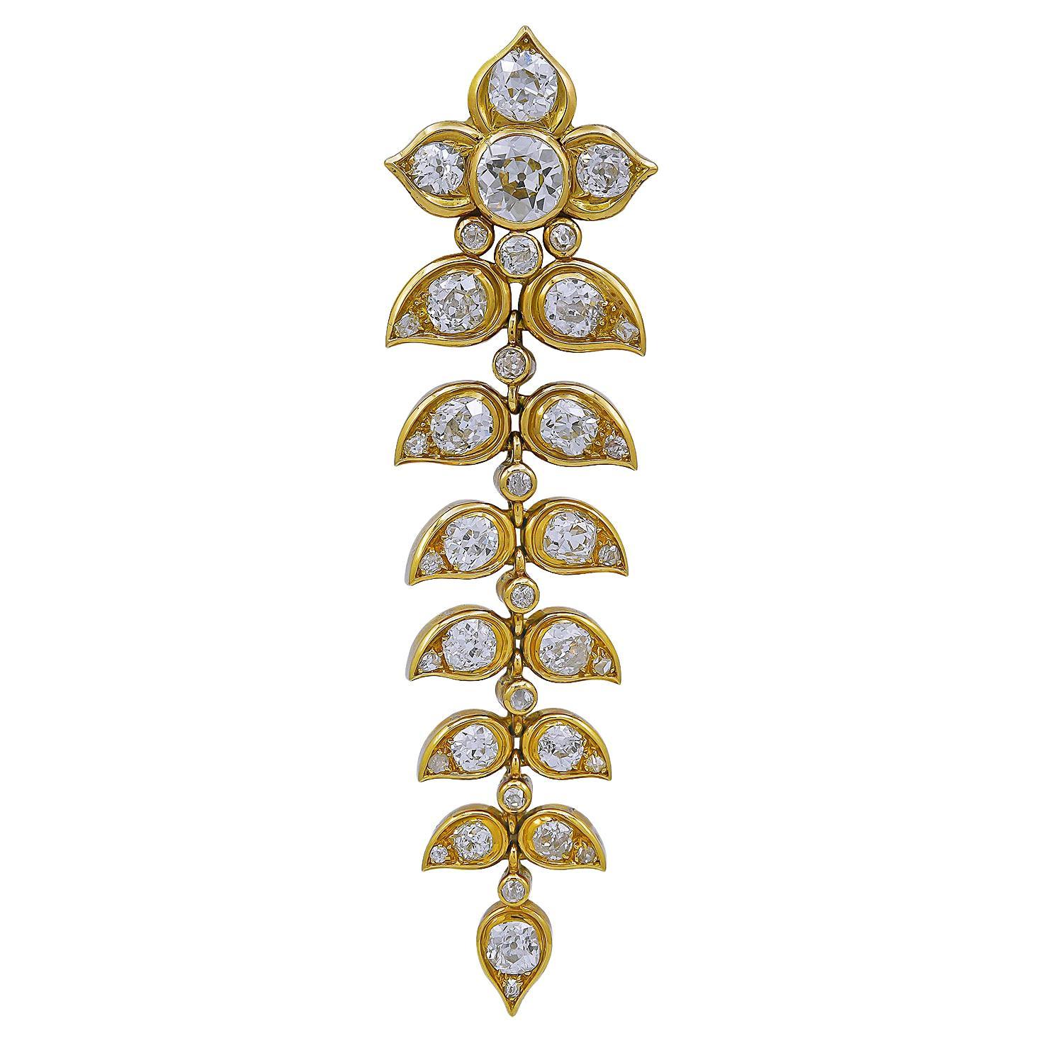 Broche rétro Boivin « Guirlande de Feuilles » en or et diamants avec feuilles
