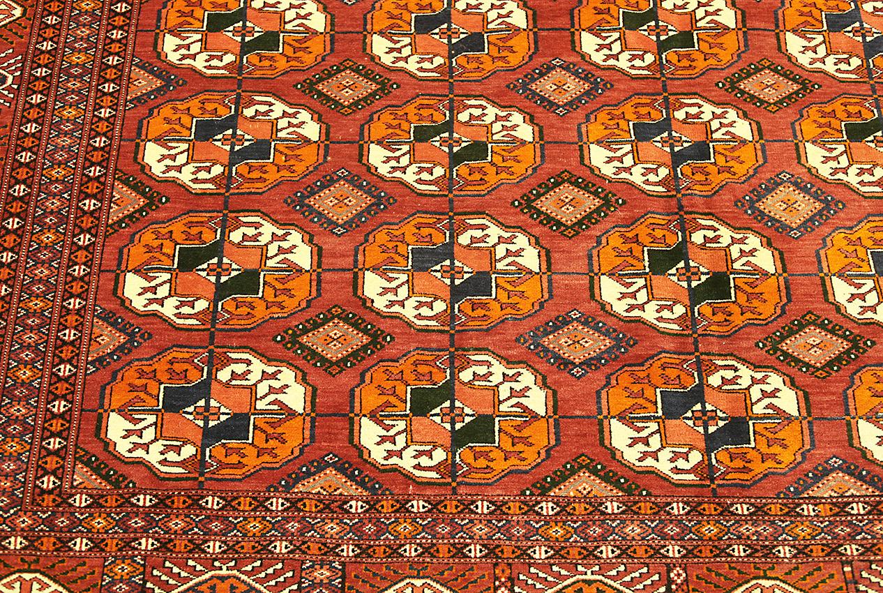 Bokhara Rug Turkmen Vintage Geometric Design (6' 11
