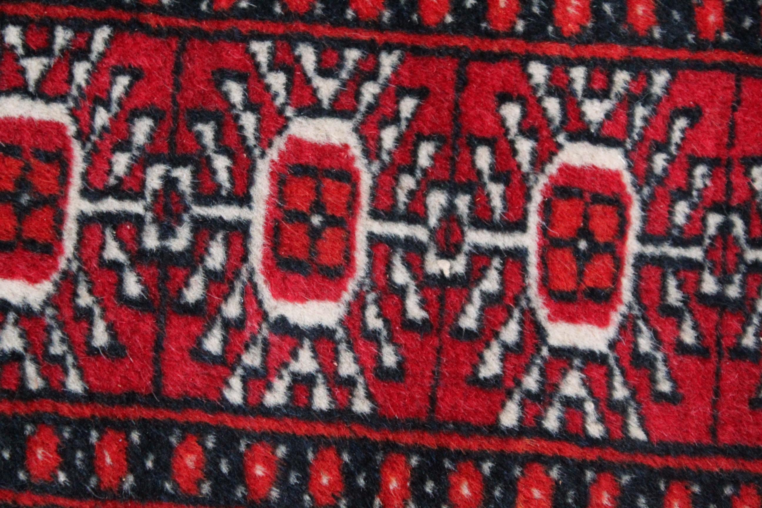 Bokhara Tribal Hand Knotted Wool Rug Red & Black For Sale 1