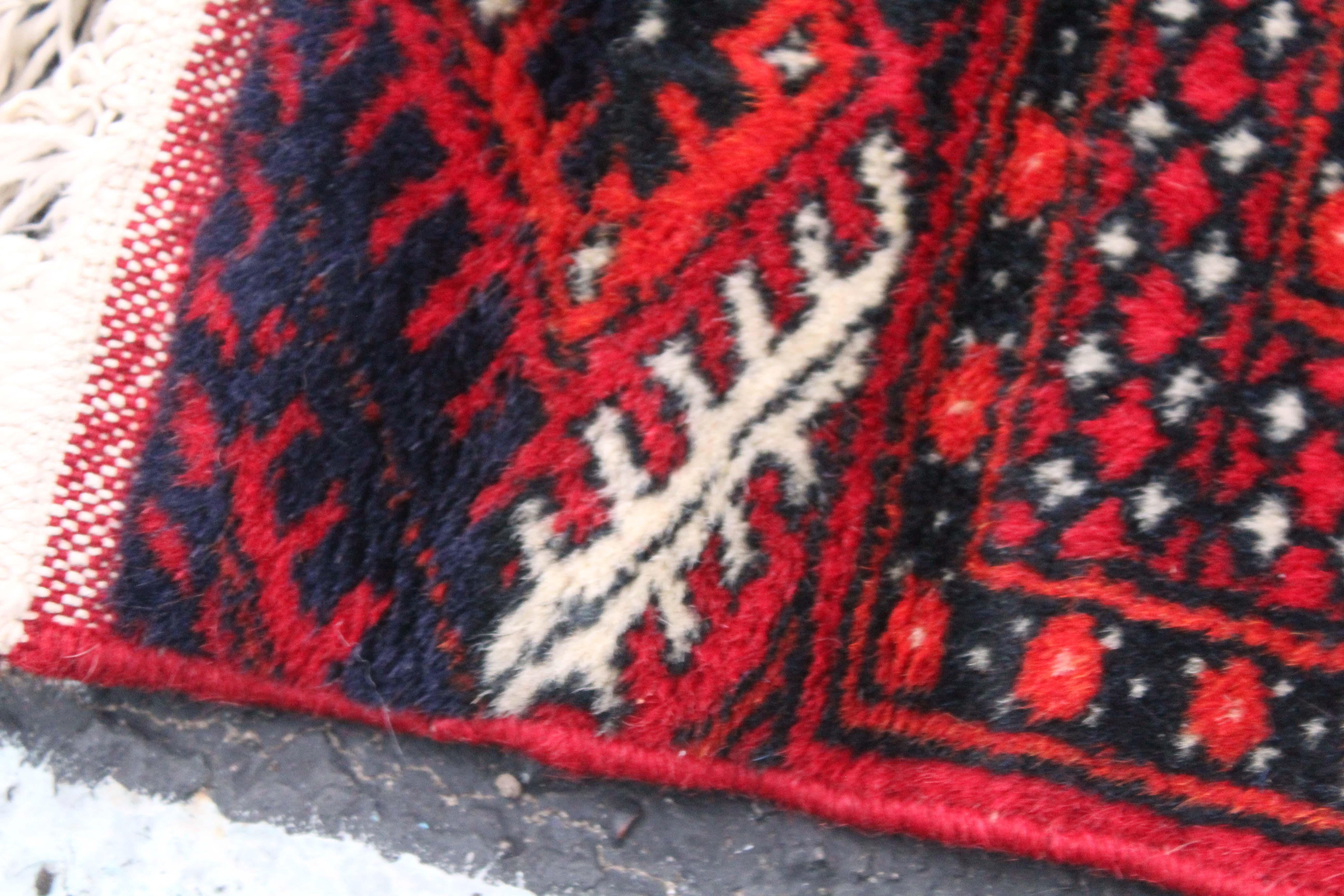 Bokhara Tribal Hand Knotted Wool Rug Red & Black For Sale 3