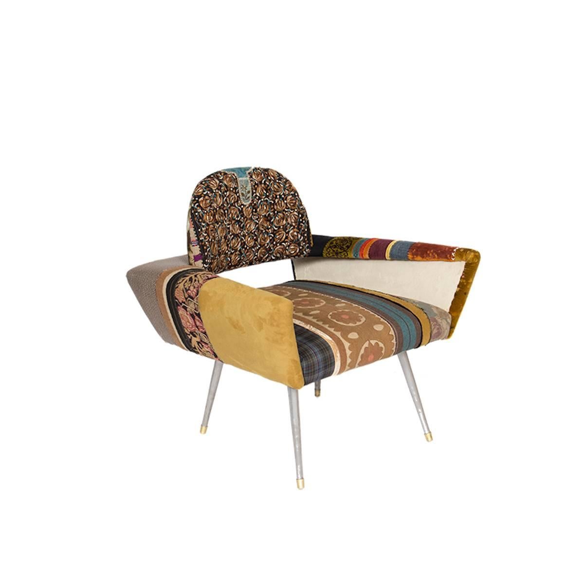 Bokja Couture armchair, made from vintage fabric gathered from different regions of the world. These chairs are handmade and no two chairs look the same, for that reason there might be slight differences between each product. 

Through trade and