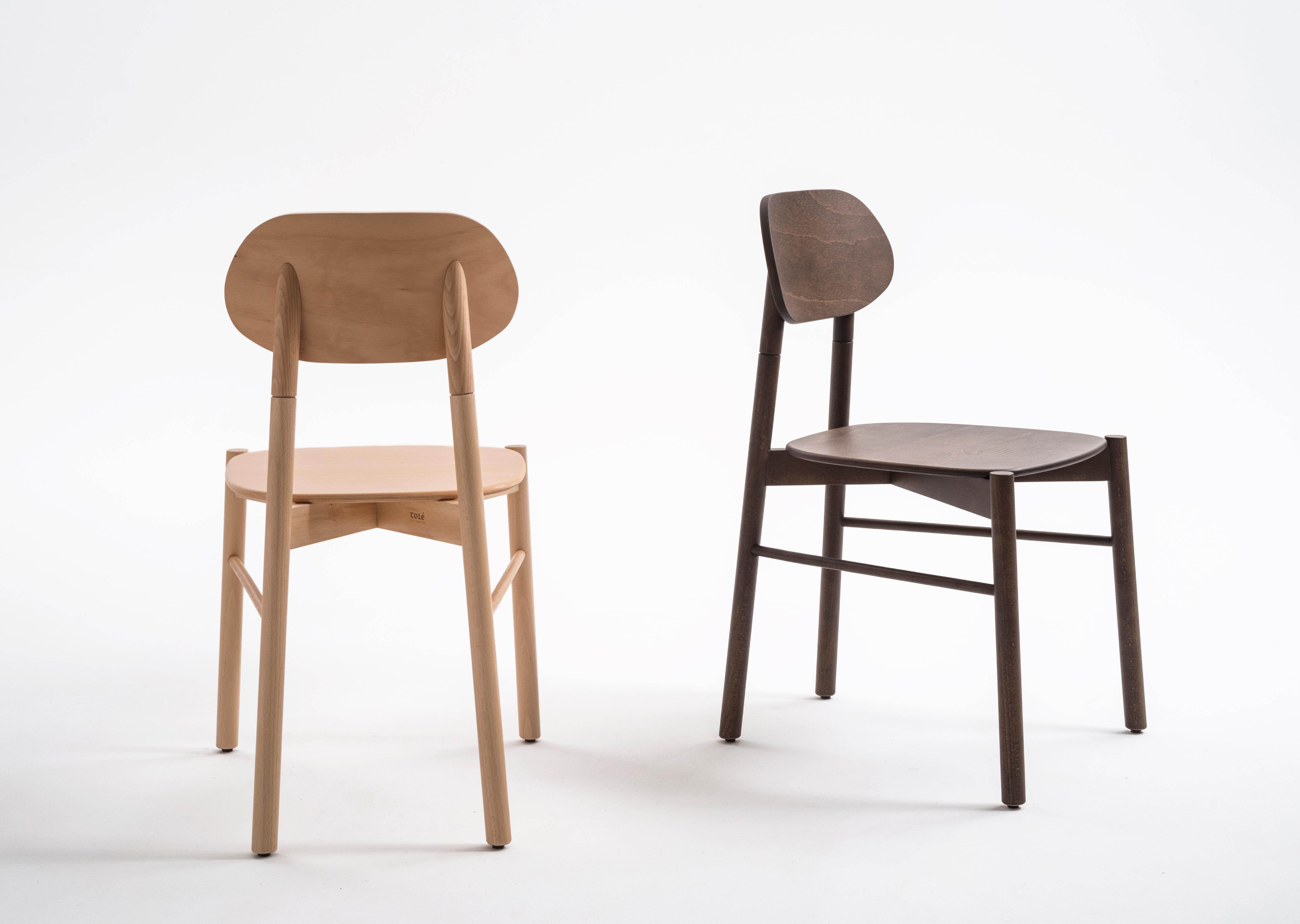 Bokken-Stuhl, Buchenstruktur, weiße Rückenlehne, minimalistisches Design im nordischen Stil im Angebot 3