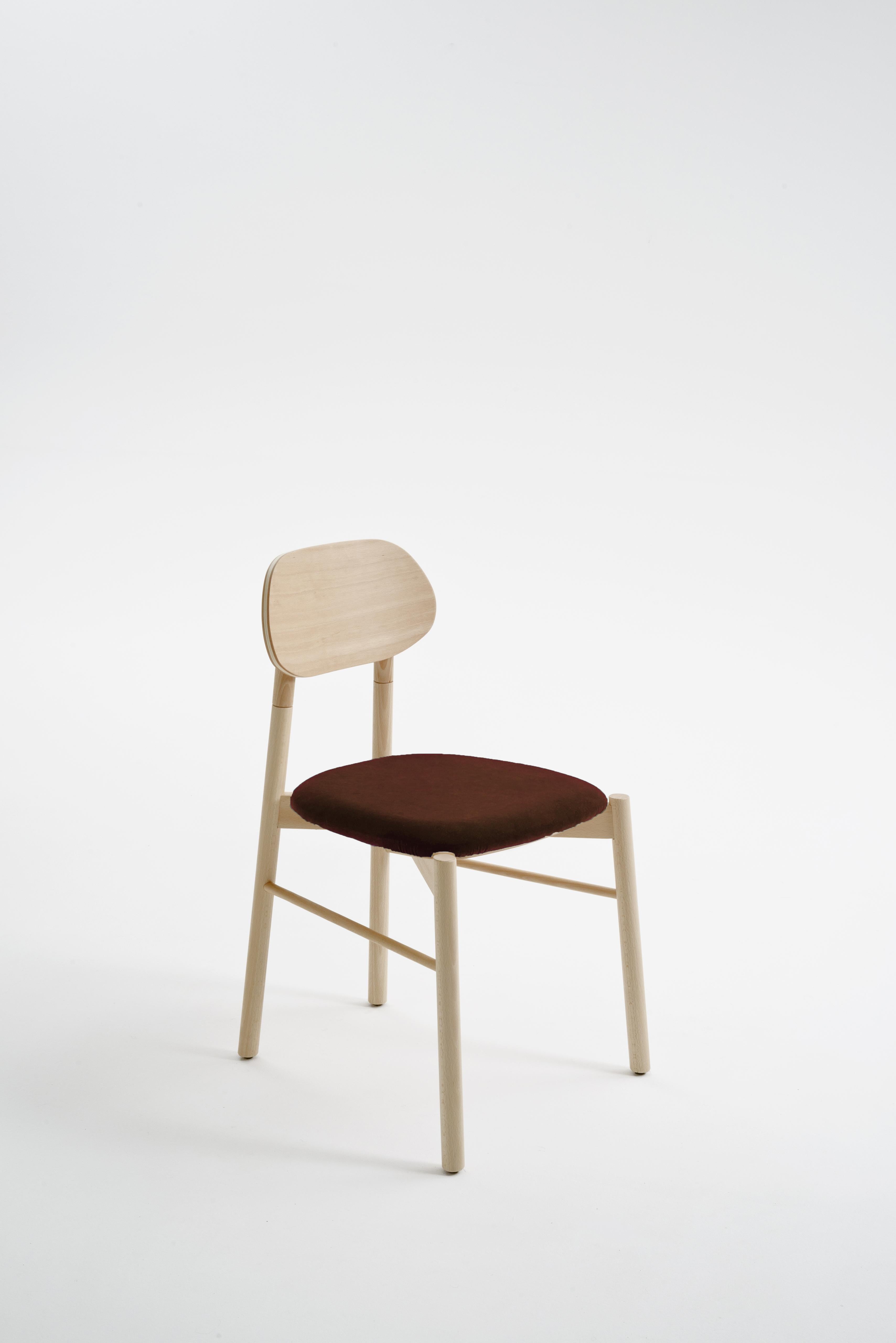 Bokken-Stuhl aus Buchenholz, gepolstert mit smaragdgrünem feinem italienischen Samt (Skandinavische Moderne) im Angebot