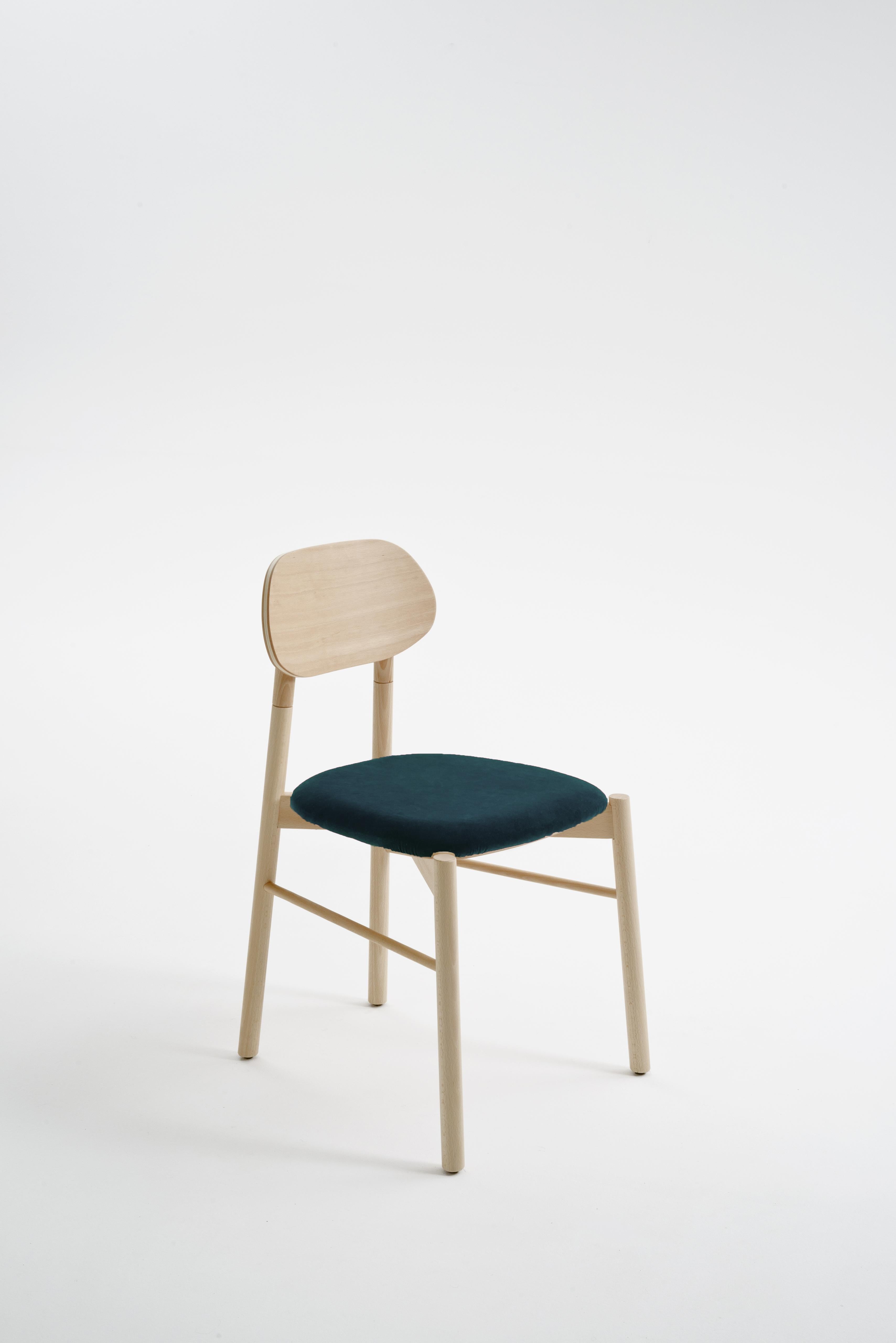European Bokken Chair Beechwood Upholstered with Emerald Green Fine Italian Velvet For Sale