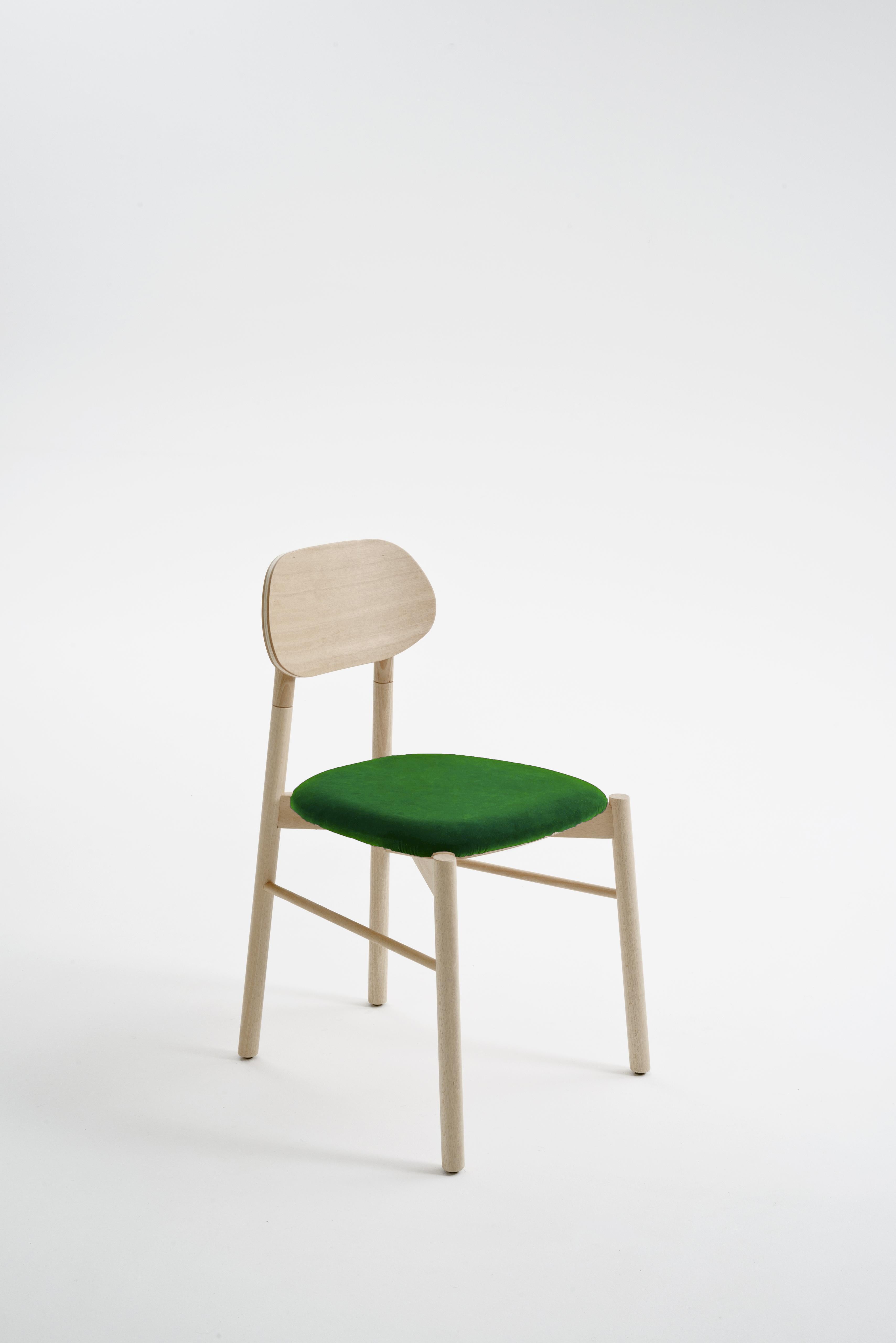 Contemporary Bokken Chair Beechwood Upholstered with Emerald Green Fine Italian Velvet For Sale