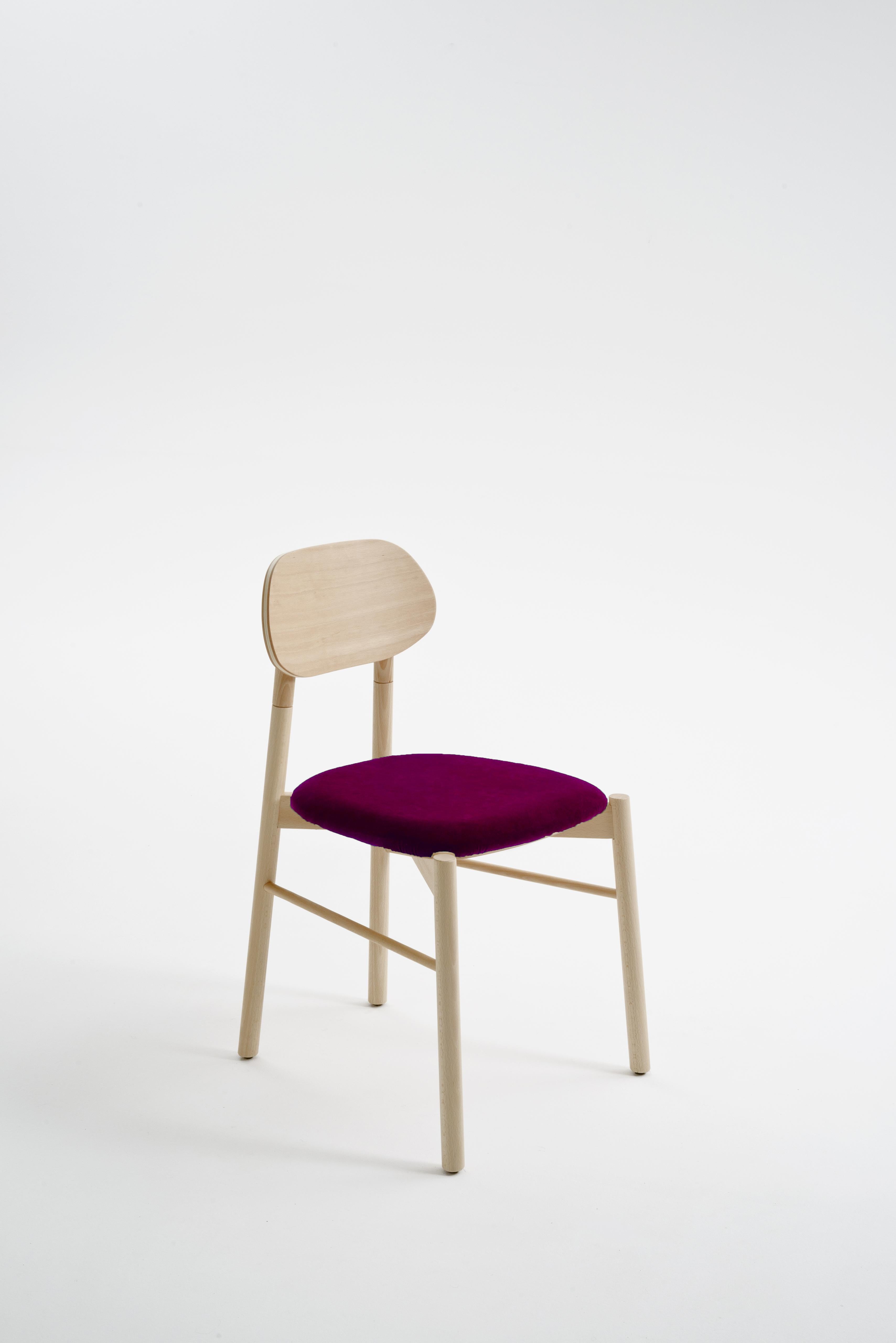 Bokken-Stuhl aus Buchenholz, gepolstert mit smaragdgrünem feinem italienischen Samt im Angebot 1