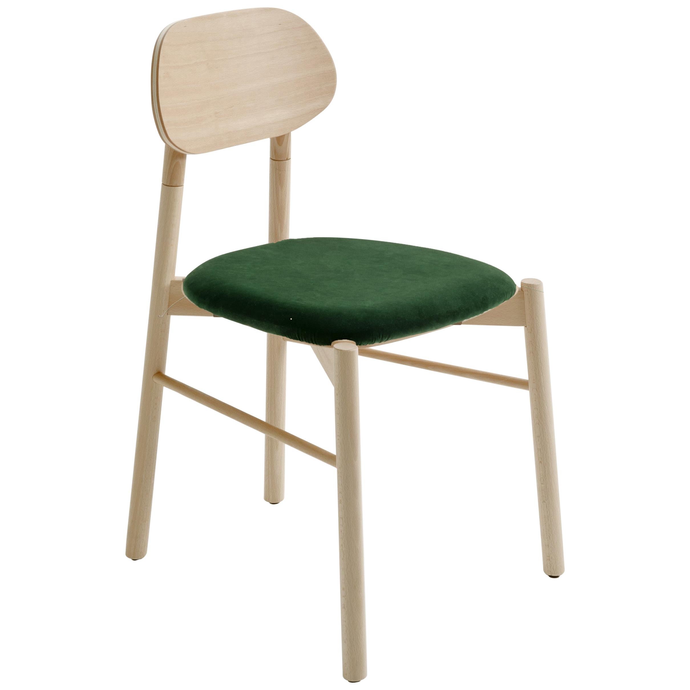 Bokken Chair Beechwood Upholstered with Emerald Green Fine Italian Velvet