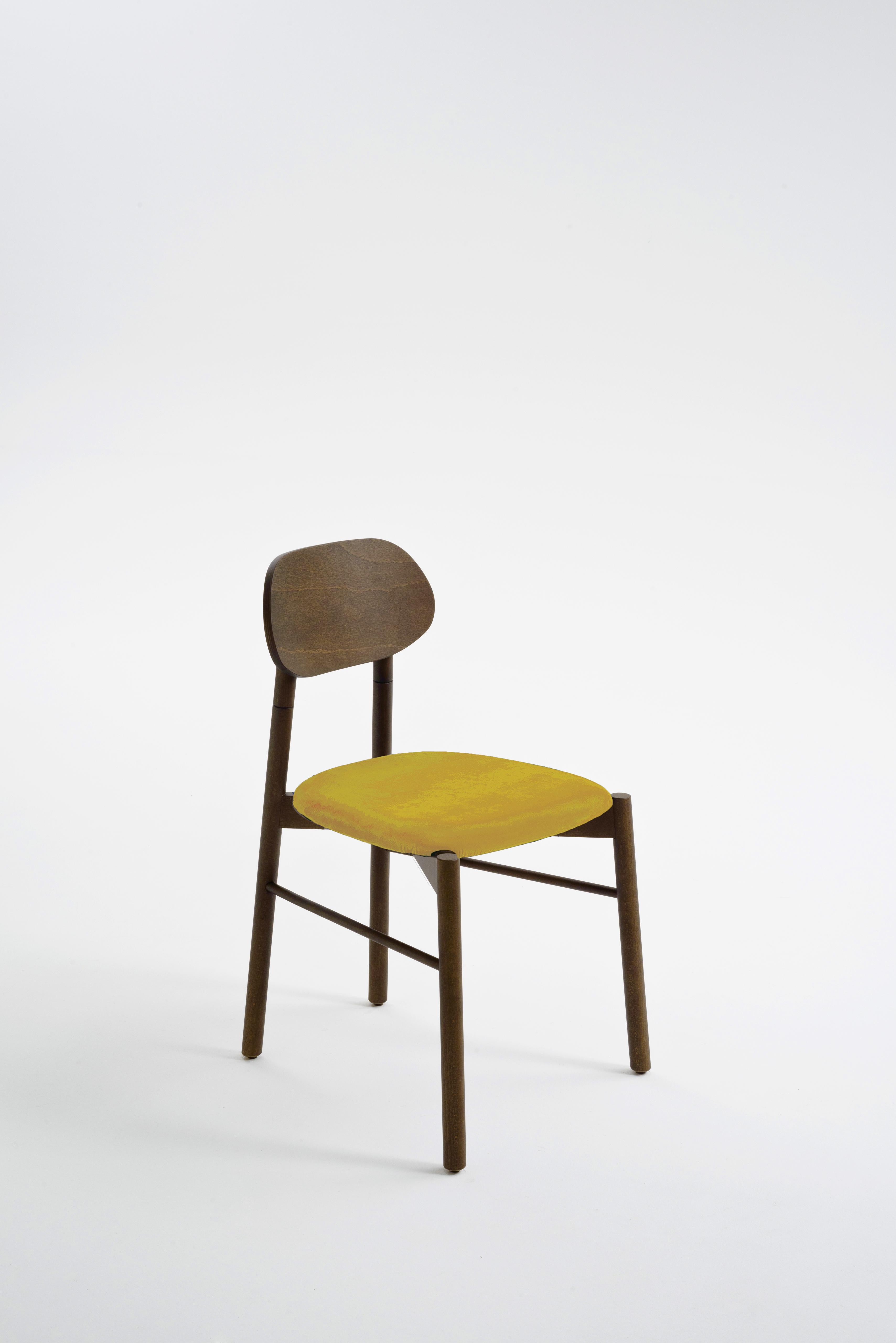 Bokken Chair Beech Wood Upholstered with Yellow Fine Italian Velvet For Sale 4