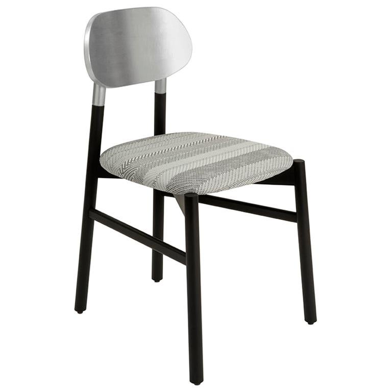 Bokken-Stuhl aus schwarzer Buche und Blattsilber, weißer und schwarzer Sitz, hergestellt in Italien im Angebot