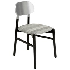 Silla Bokken Haya Negra y Pan de Plata, Asiento Blanco y Negro, Made in Italy