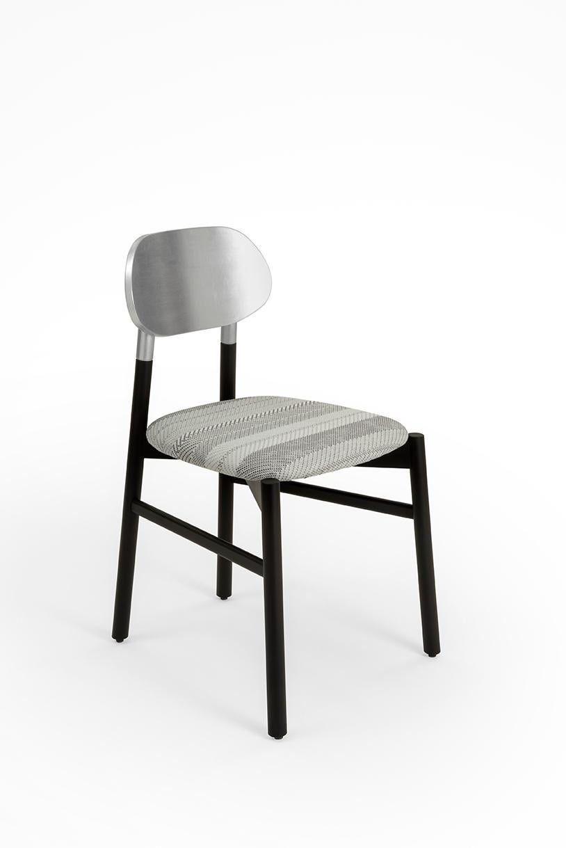 Contemporary Bokken Chair Black, Silver Leaf Back, Upholstered Italian Mint Green Velvet For Sale