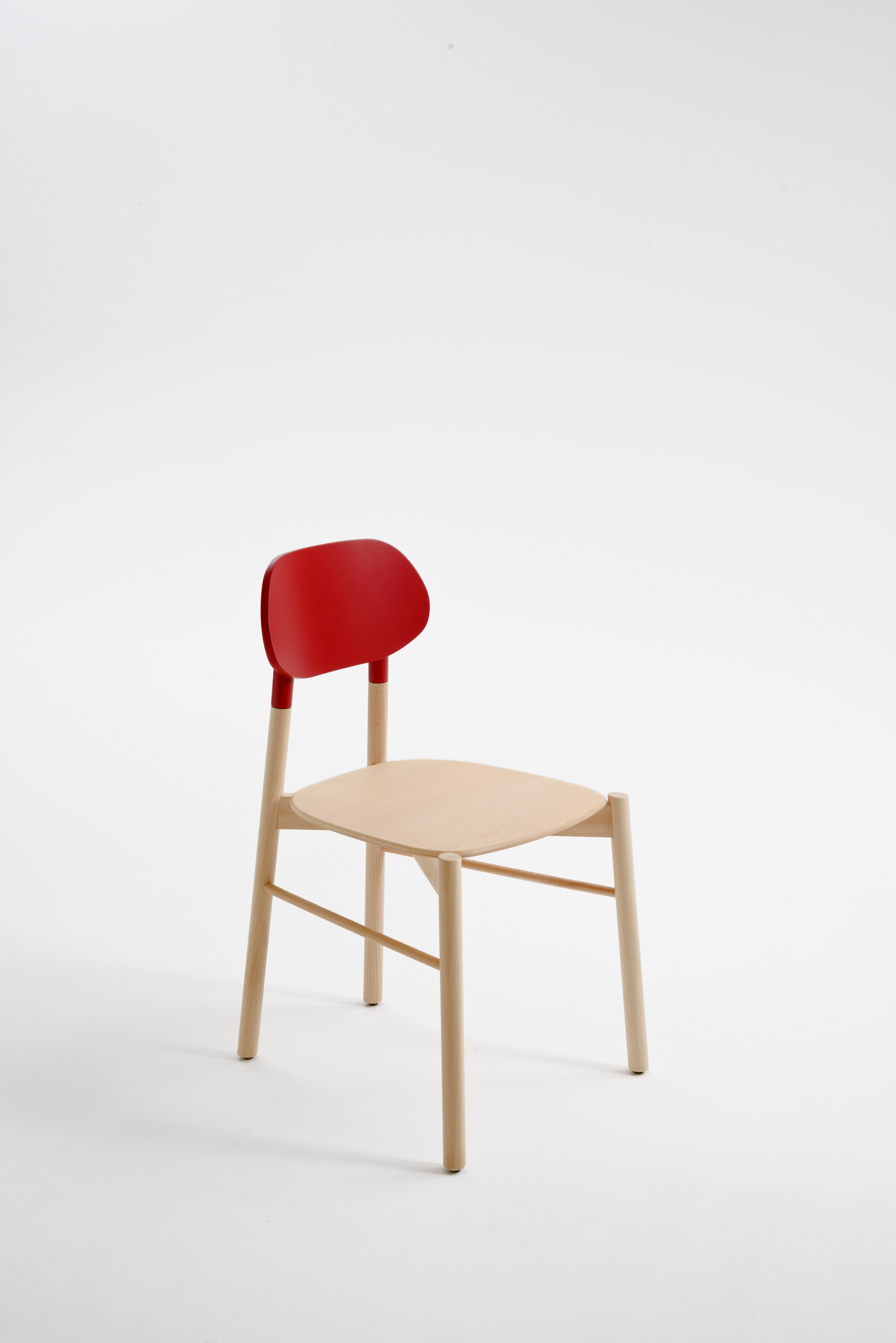 Chaise Bokken de Col, structure en bois de hêtre, dossier turquoise, design minimaliste en vente 2
