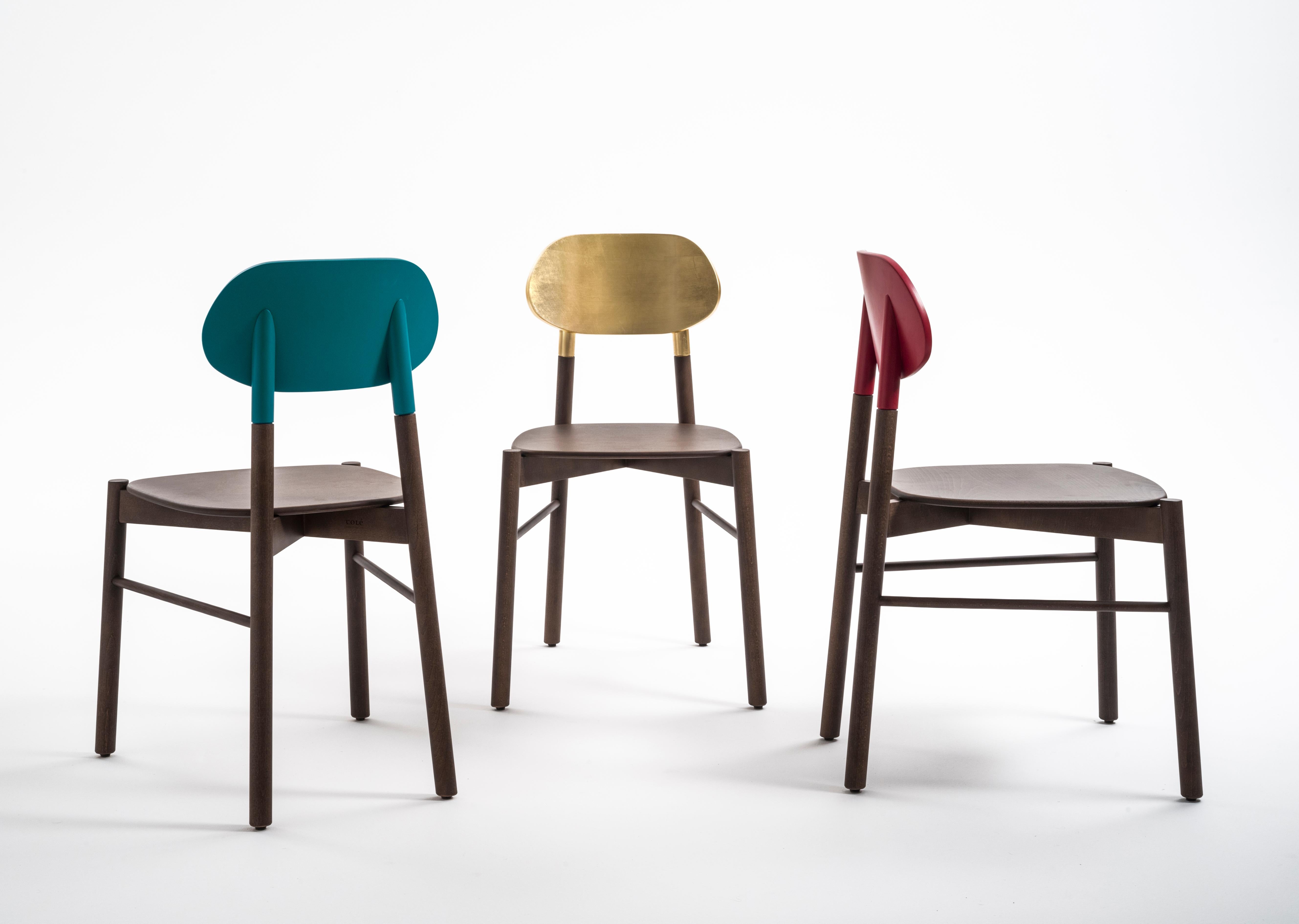 Chaise Bokken de Col, structure en bois de hêtre, dossier turquoise, design minimaliste en vente 10