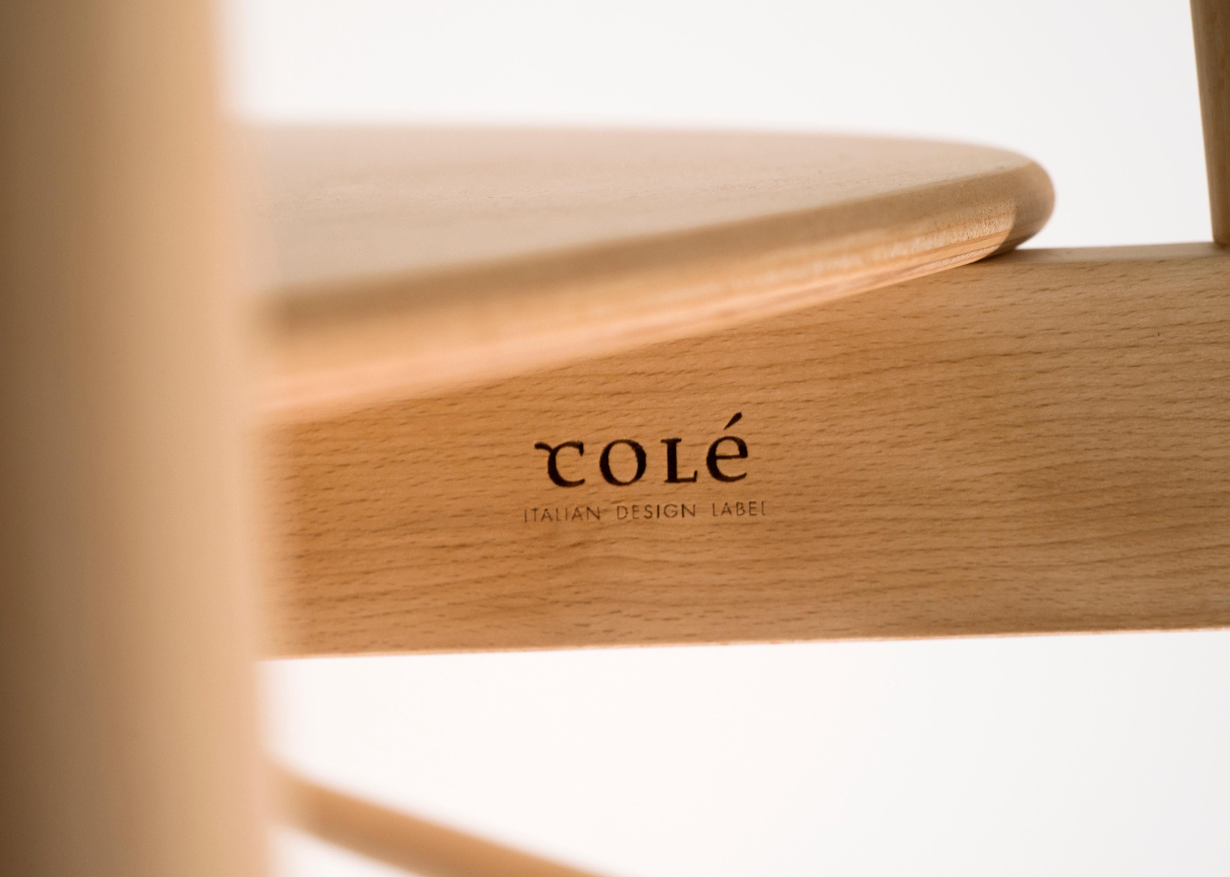 Contemporary Bokken Chair by Colé, Beech Wood Structure, Turquoise Back, Minimalist Design For Sale