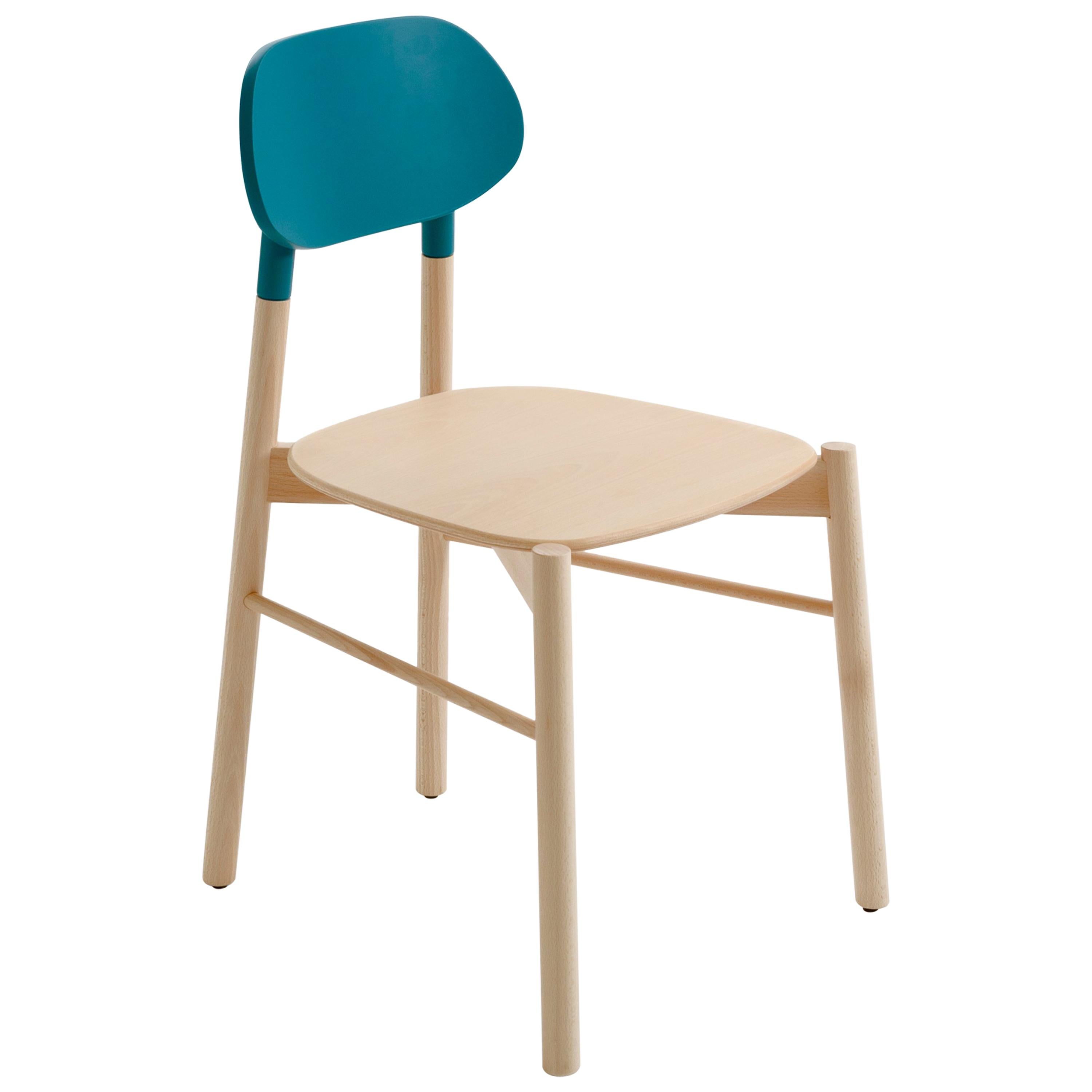 Bokken Chair by Colé, Beech Wood Structure, Turquoise Back, Minimalist Design