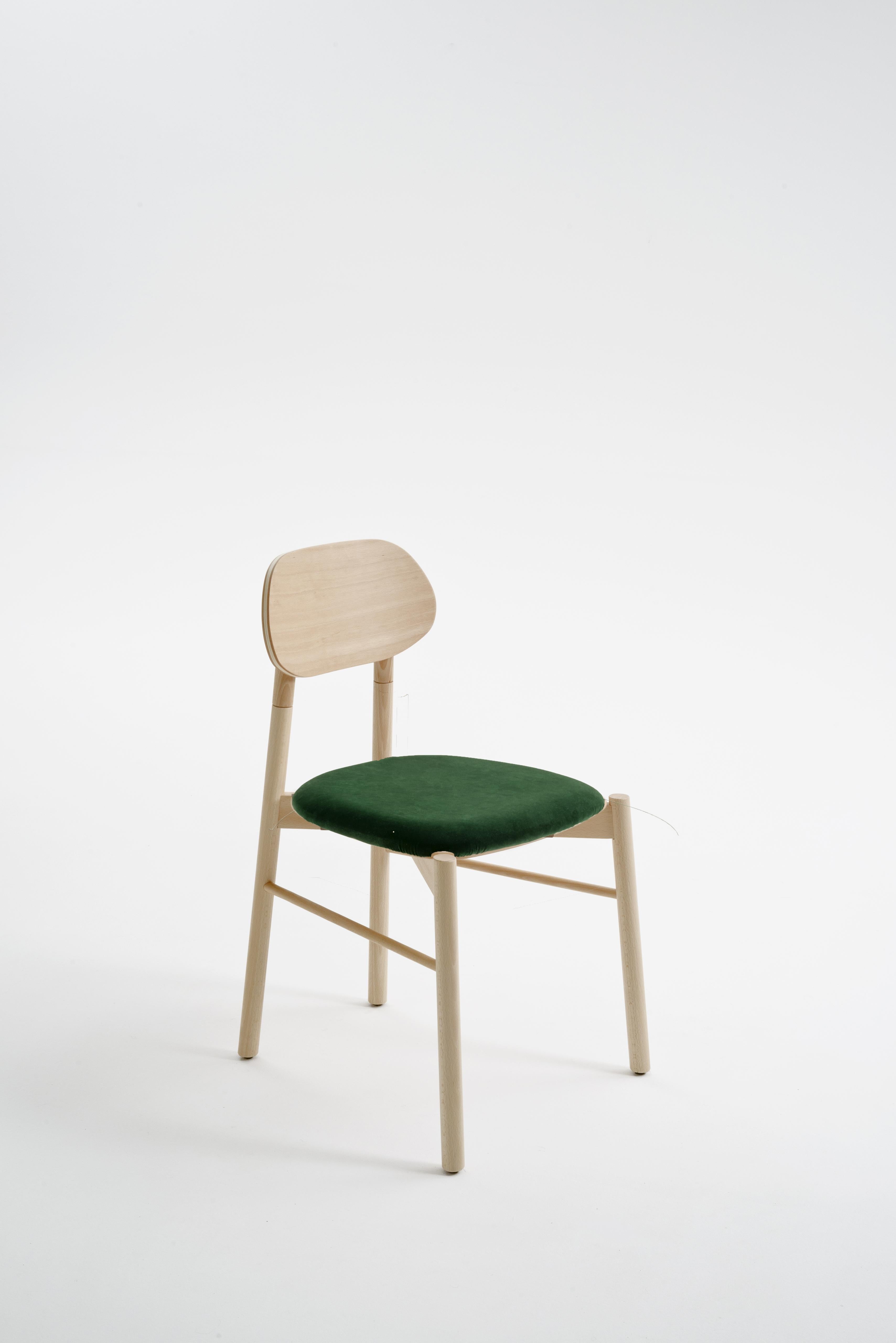 Bokken Chair Canaletto Walnut Upholstered with Mint Green Fine Italian Velvet For Sale 1