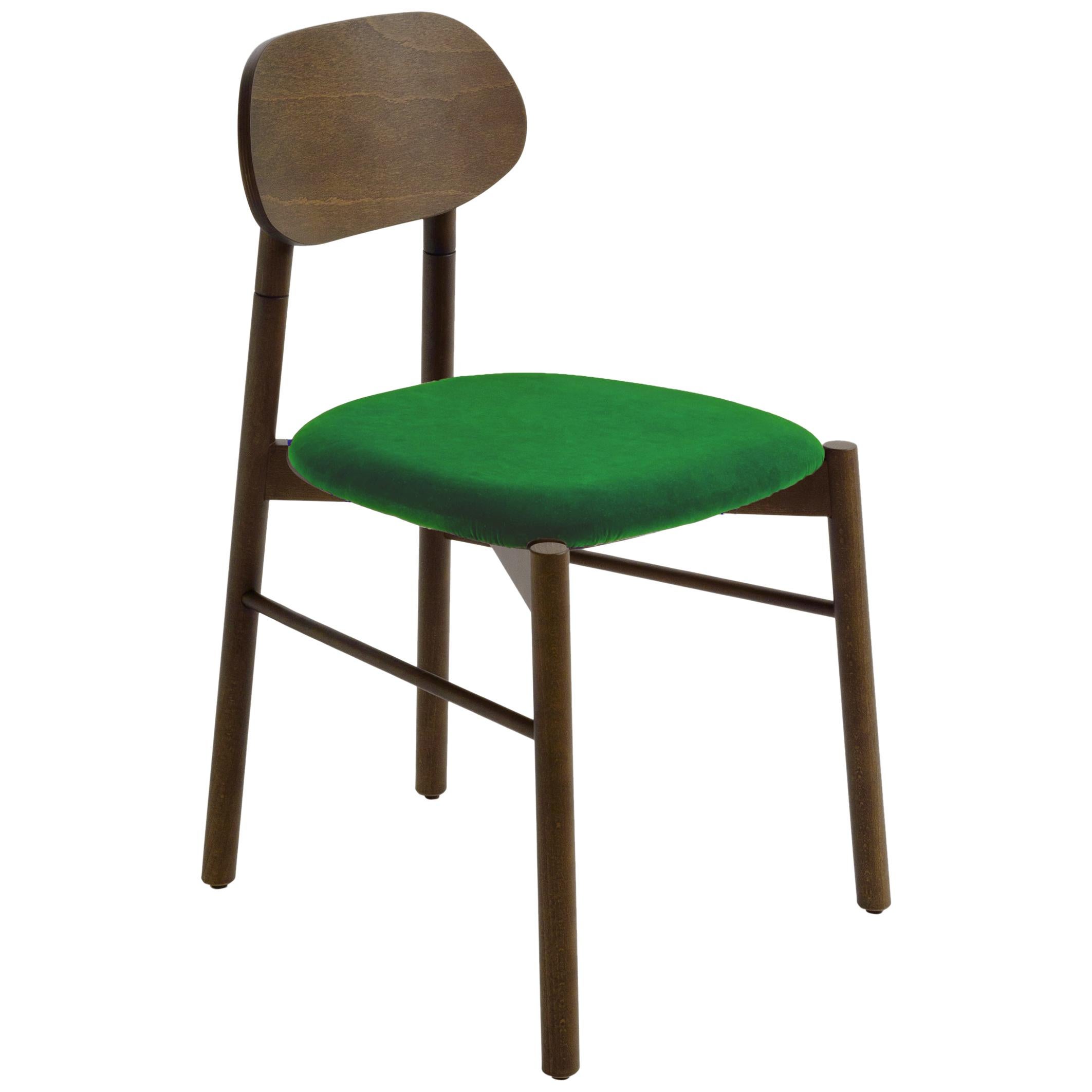 Bokken Chair Canaletto Walnut Upholstered with Mint Green Fine Italian Velvet
