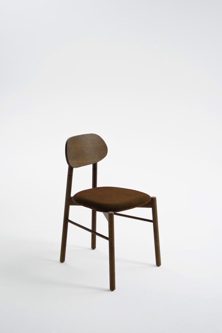 Scandinavian Modern Bokken Chair Canaletto Walnut Wood Upholstered with Yellow Fine Italian Velvet For Sale