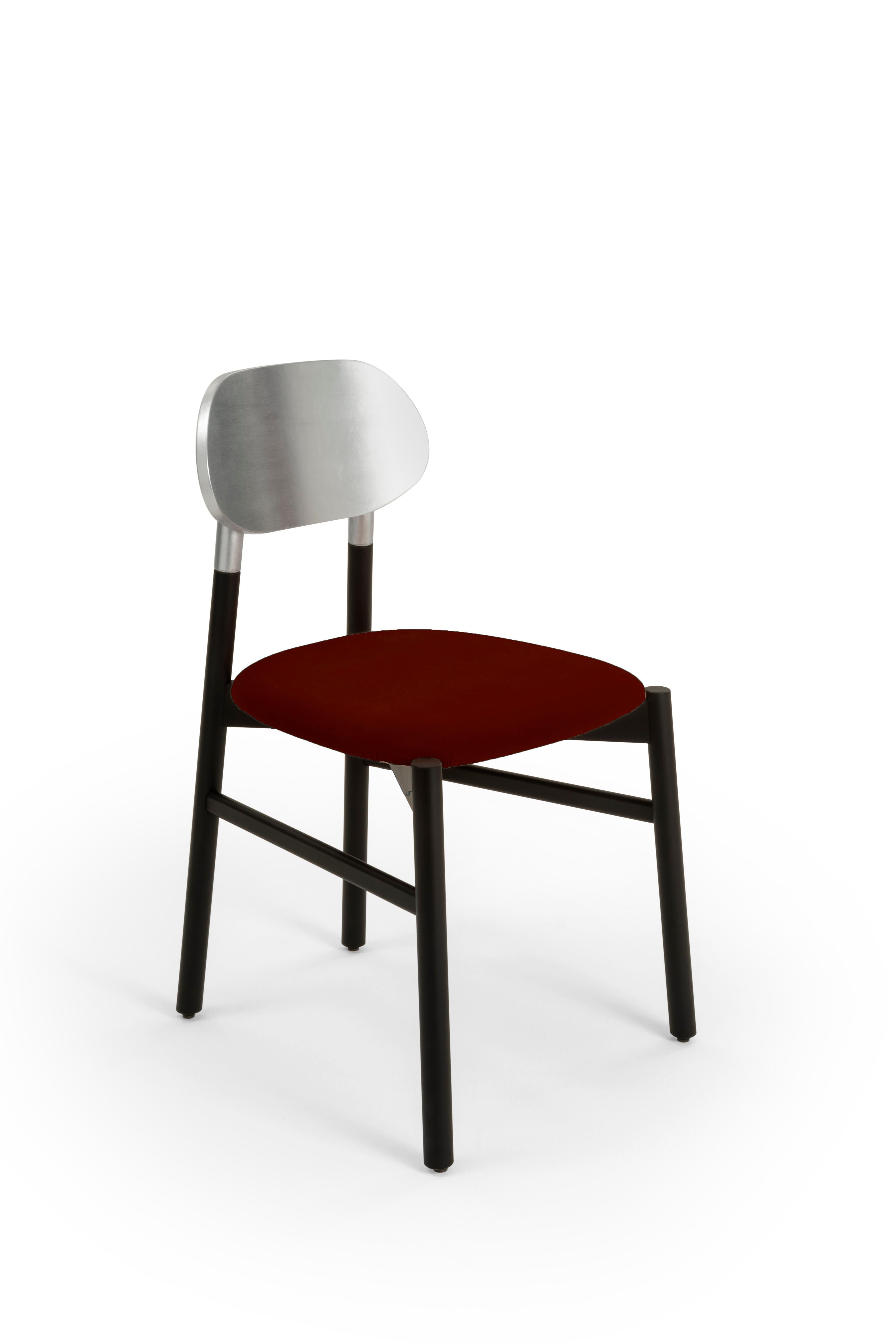 Bokken-Stuhl, gepolstert, schwarz, Blattsilber, Rückenlehne, Malva Violett, feiner Samt (Maschinell gefertigt) im Angebot