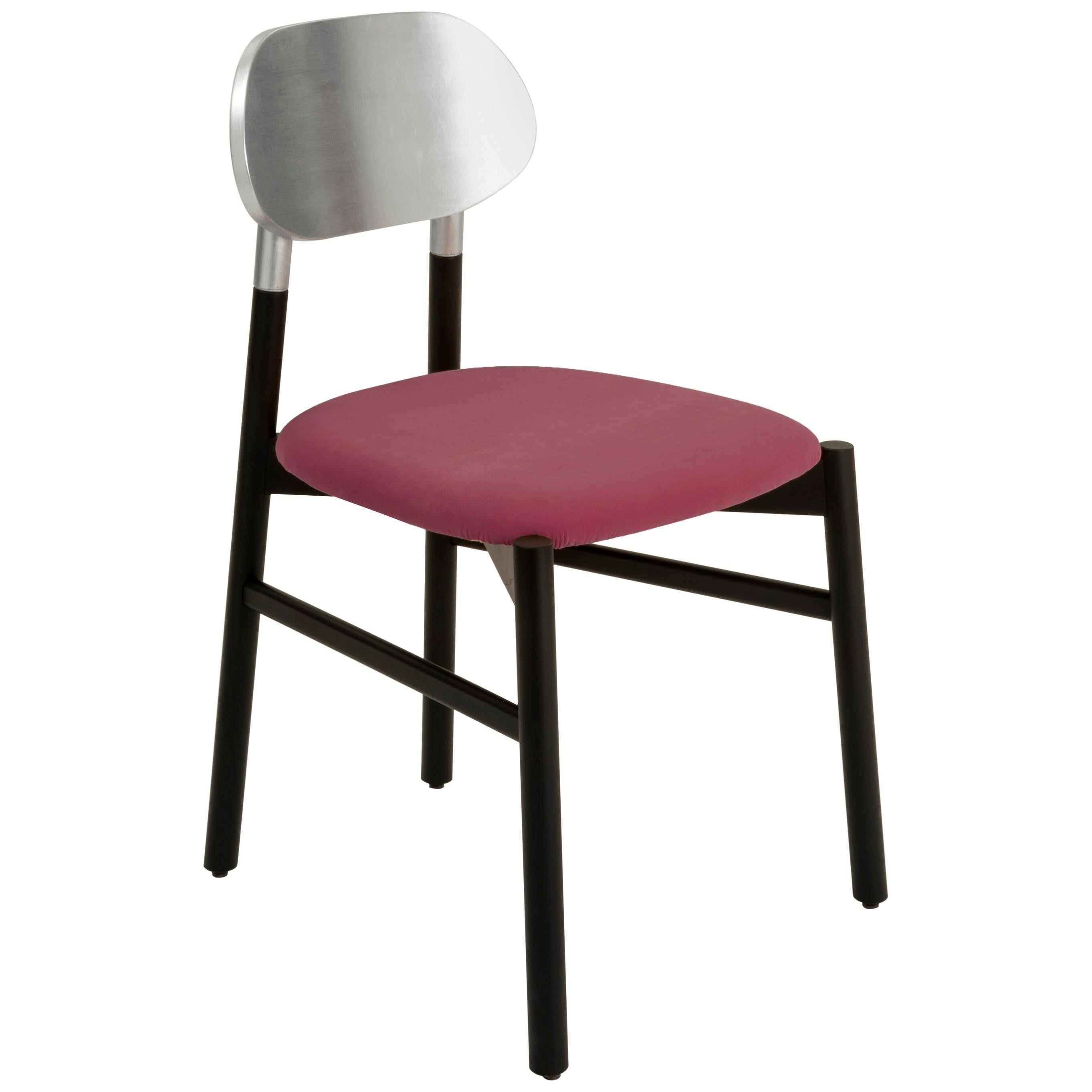 Bokken Chair Upholstered Black, Silver Leaf Back, Malva Violet Fine Velvet