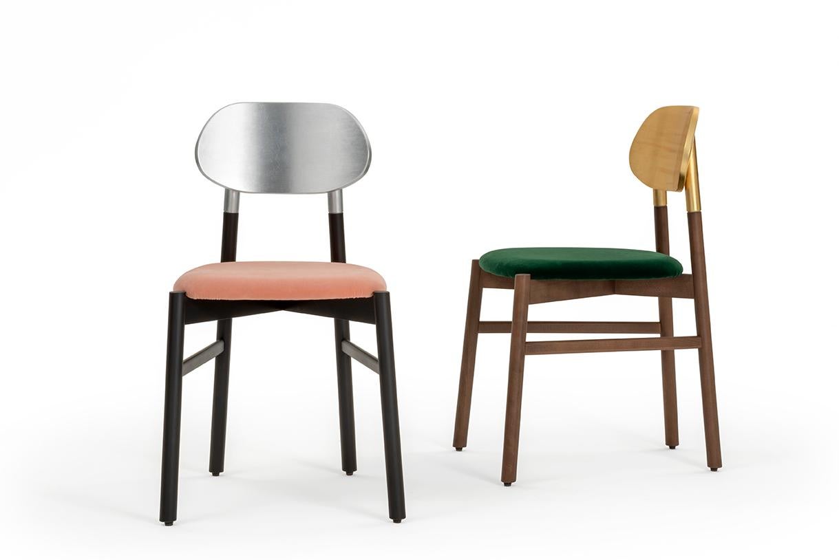 Bokken Chair Upholstered Walnut and Gold Leaf Back, Italian Brown fine Velvet For Sale 2
