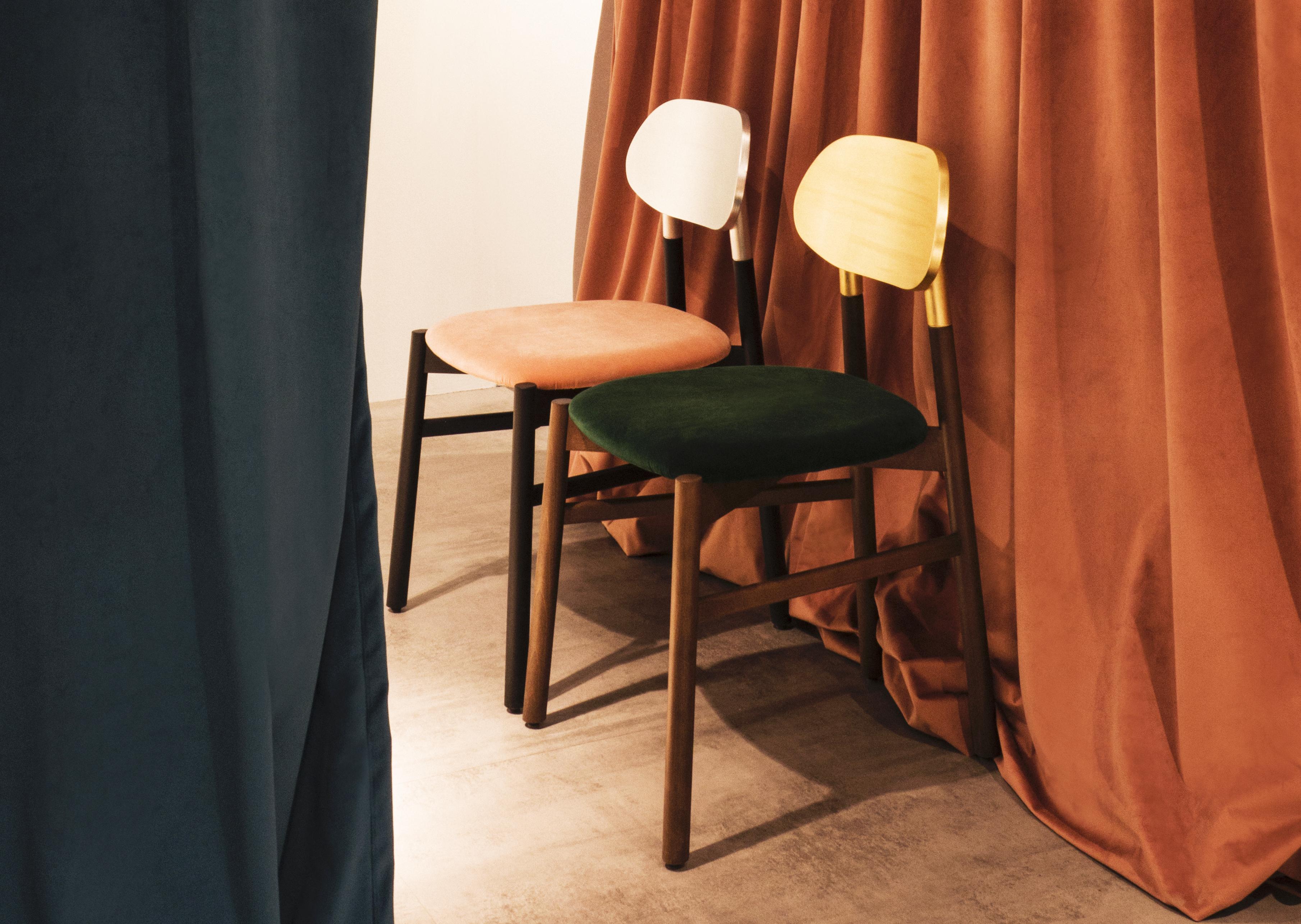 Bokken Chair Upholstered Walnut, Gold Leaf Back, Italian Emerald Green Velvet For Sale 1