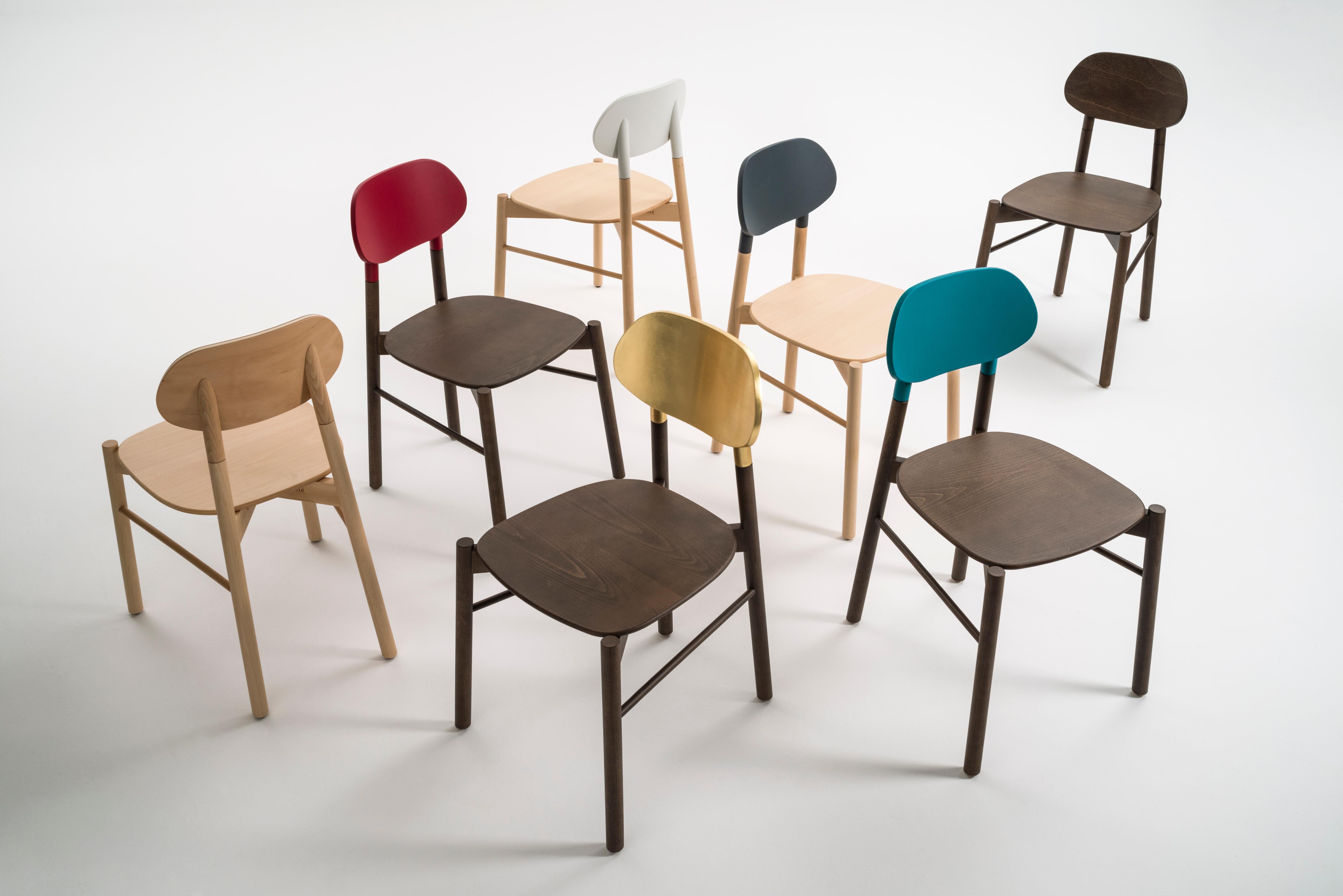 Bokken Chair, walnut structure Golden Leaf back, Minimalist Design made in Italy For Sale 1
