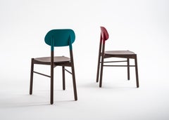 Bokken Chair, Walnut Structure Red Back, Minimalist Design made in Italy