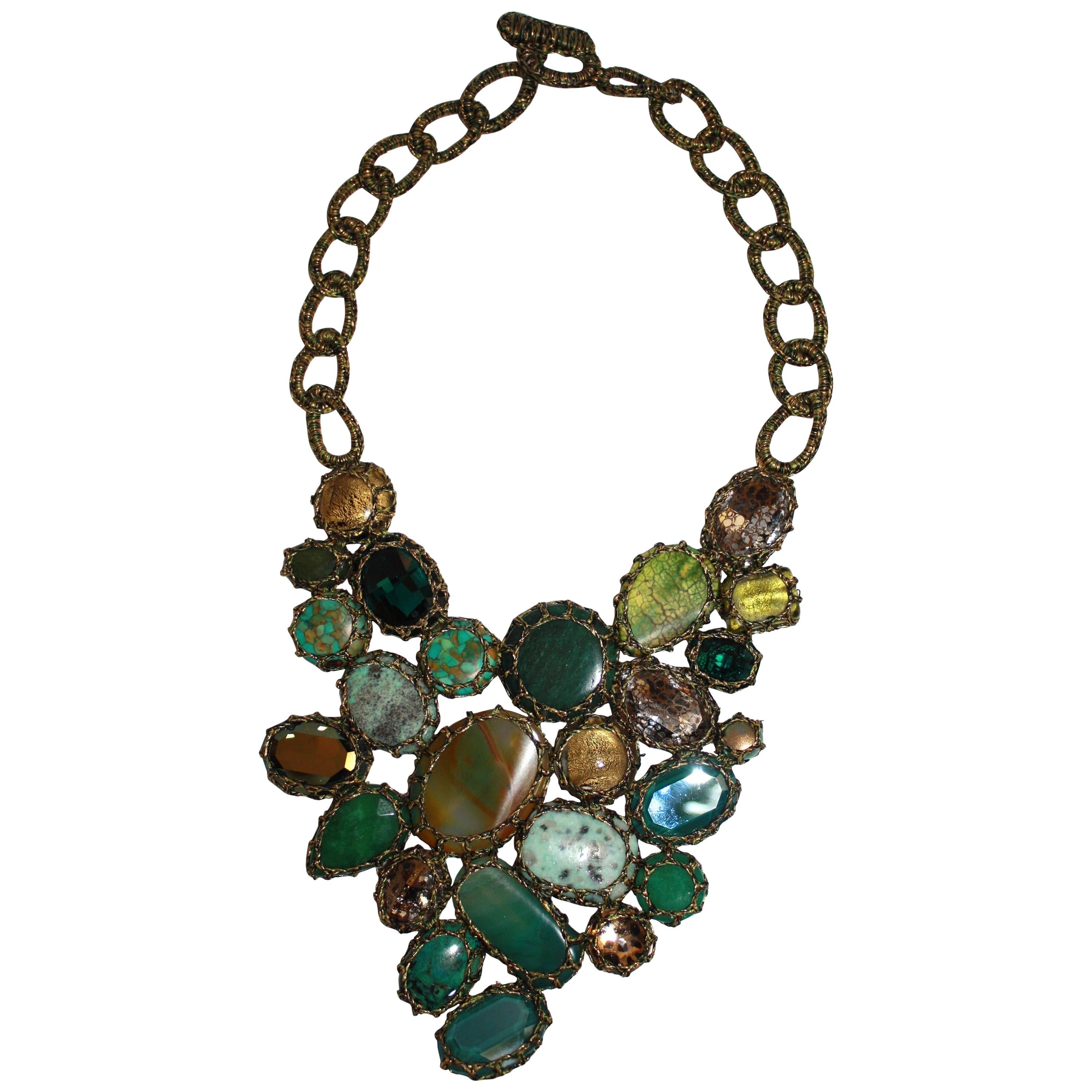 Boks & Baum Paris Turquoise, Agate, Amazonite, and Jade Statement Necklace For Sale
