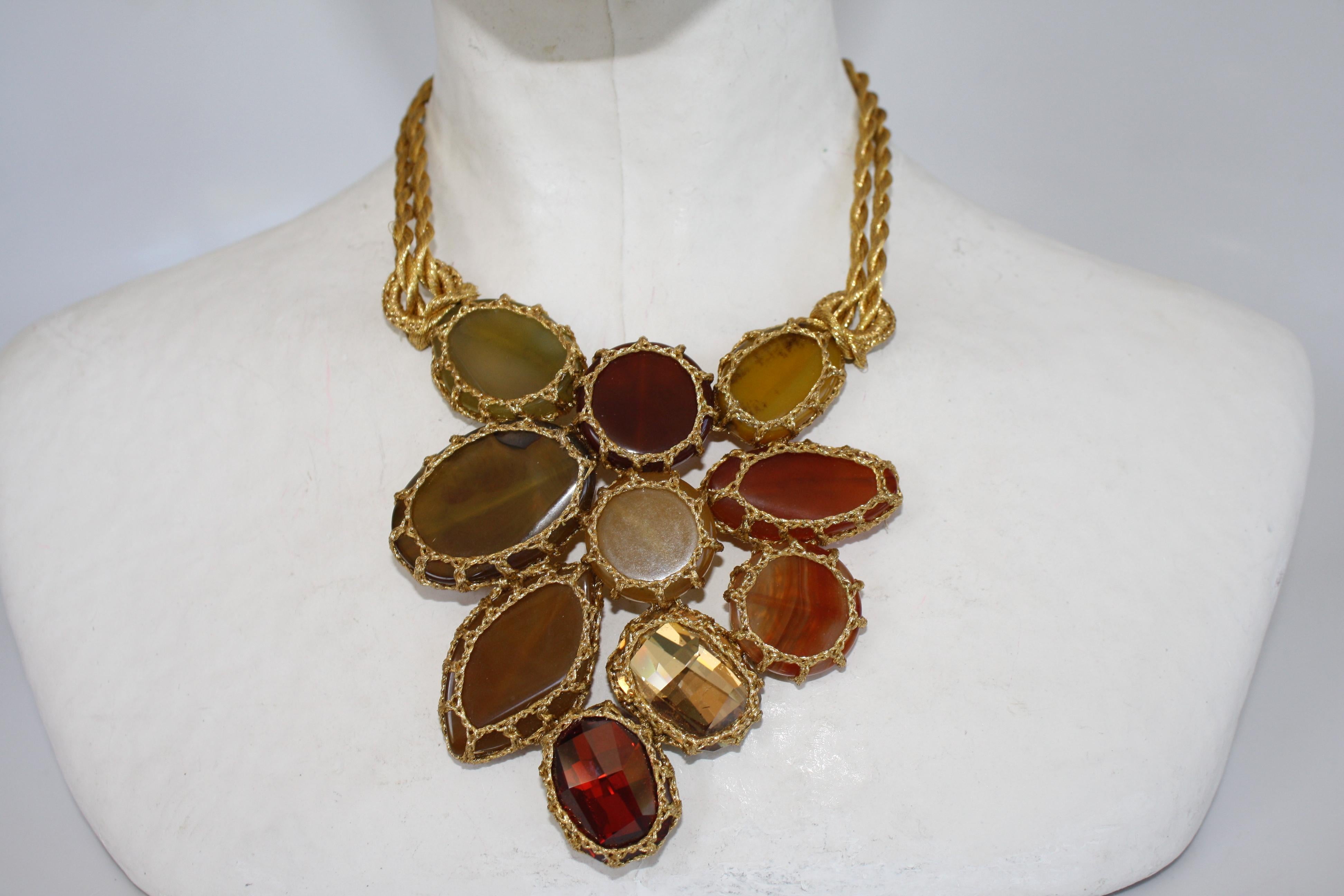 Boks&Baum Earth Tone Semi Precious Statement Necklace In New Condition For Sale In Virginia Beach, VA