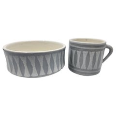 Bol y taza Roger Capron en cerámica francesa Vallauris Costa Azul 1950