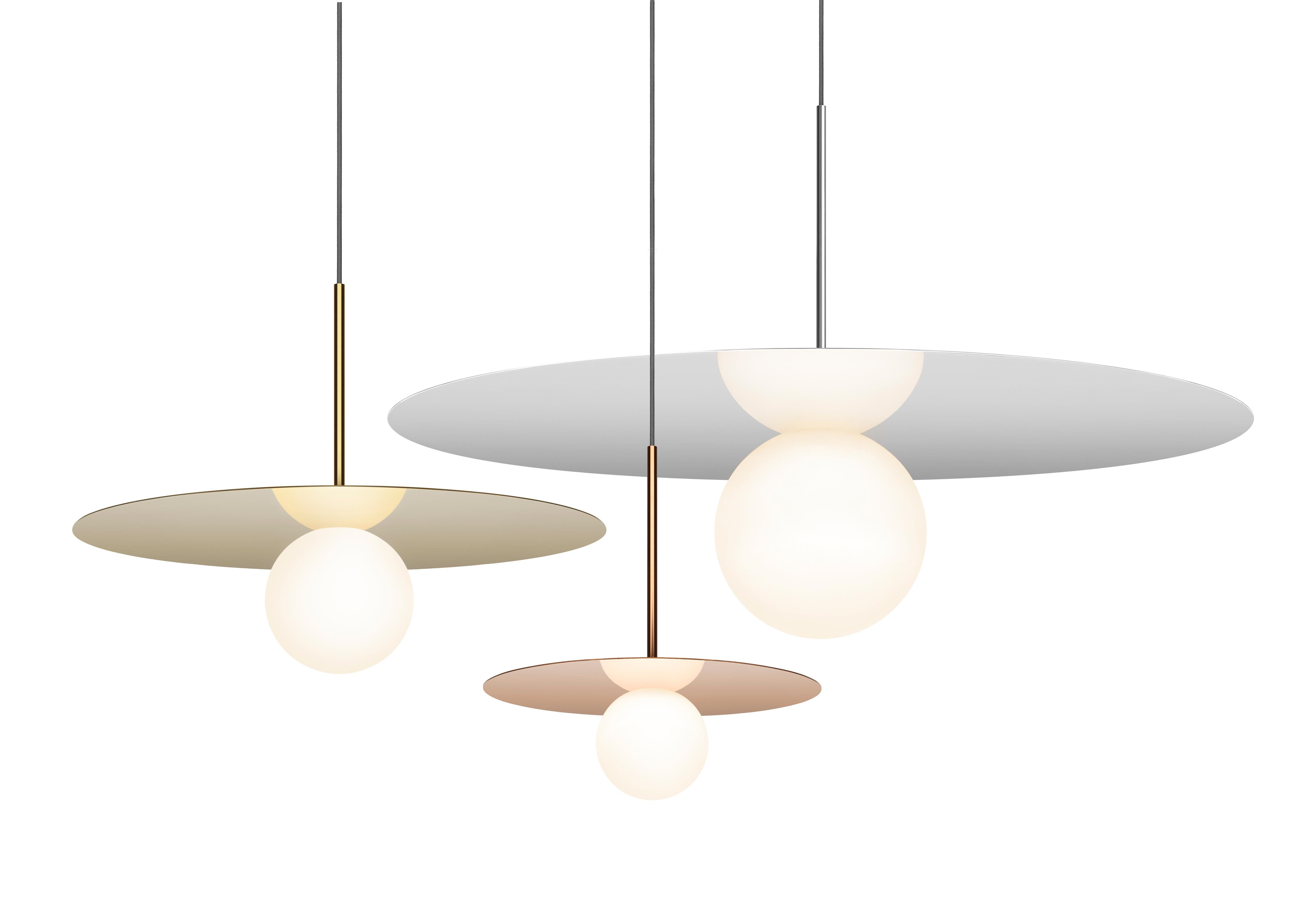 Modern Bola Disc 12” Pendant Light in Rose Gold by Pablo Designs For Sale