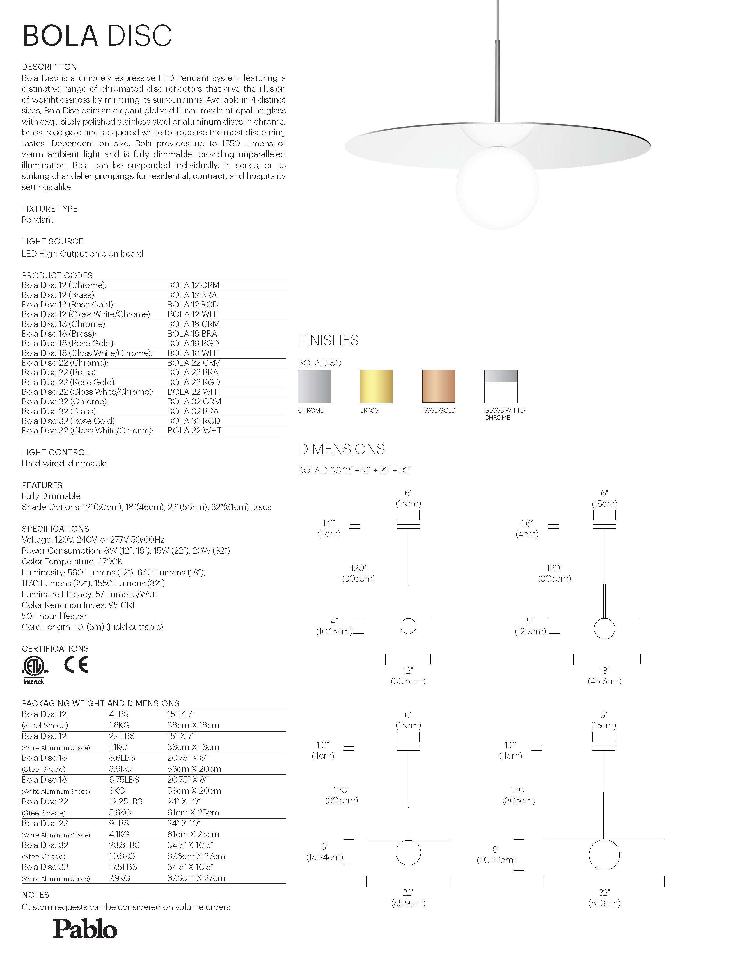 Aluminum Bola Disc 18” Pendant Light in Rose Gold by Pablo Designs For Sale