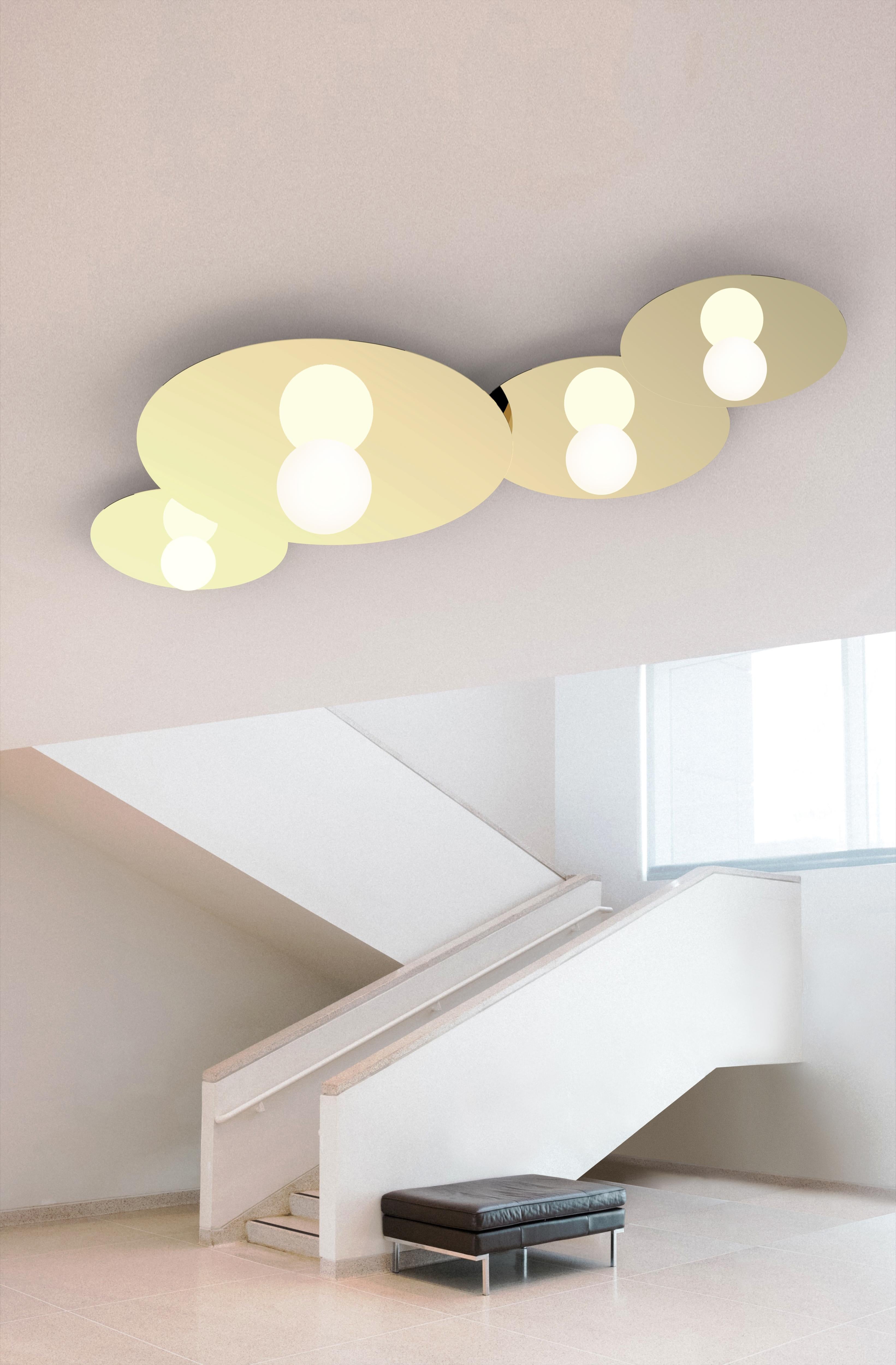 Aluminum Bola Disc Flush Wall and Ceiling Light in Brass by Pablo Designs For Sale