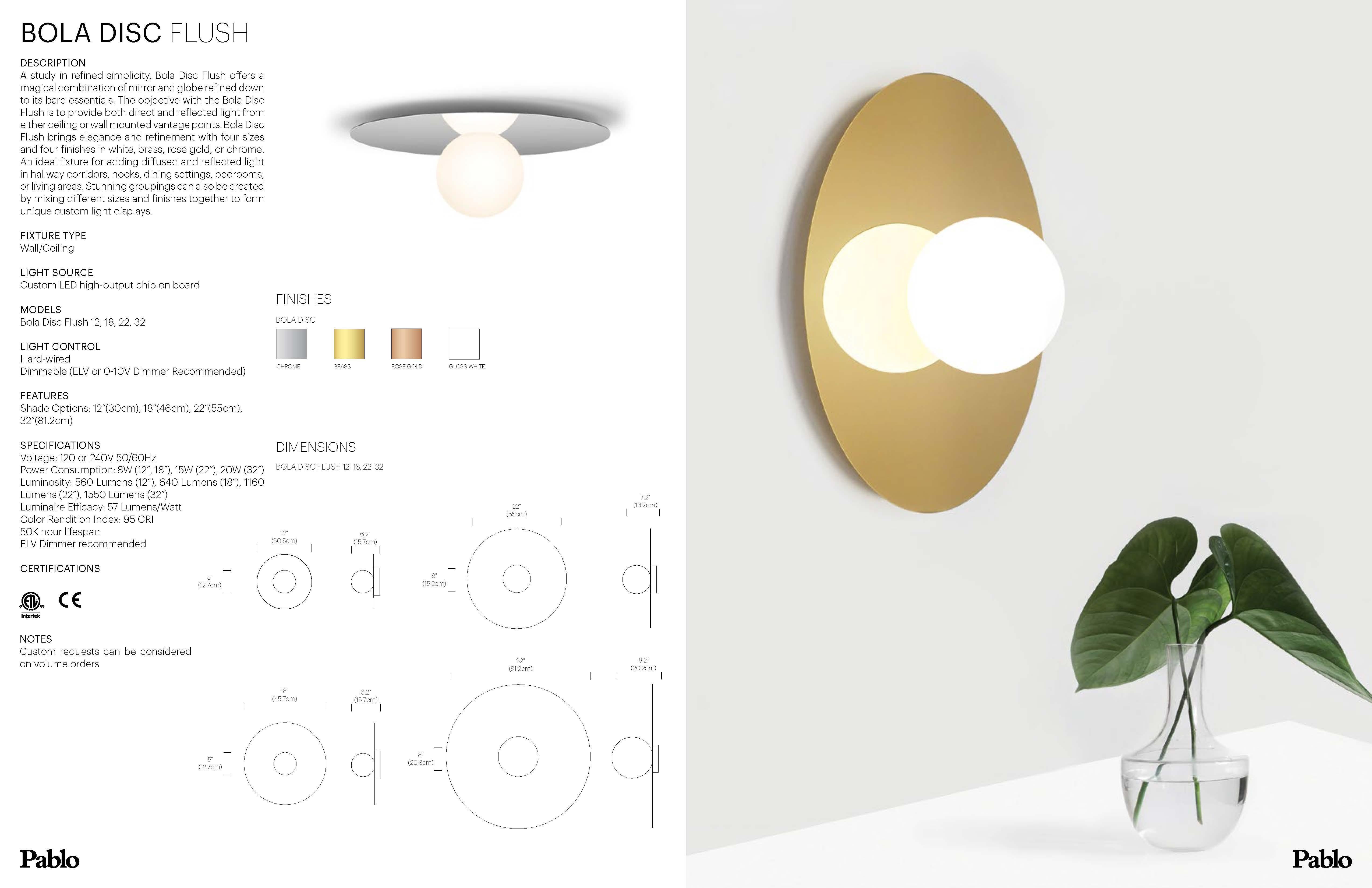 Contemporary Bola Disc Flush Wall and Ceiling Light in Chrome by Pablo Designs For Sale
