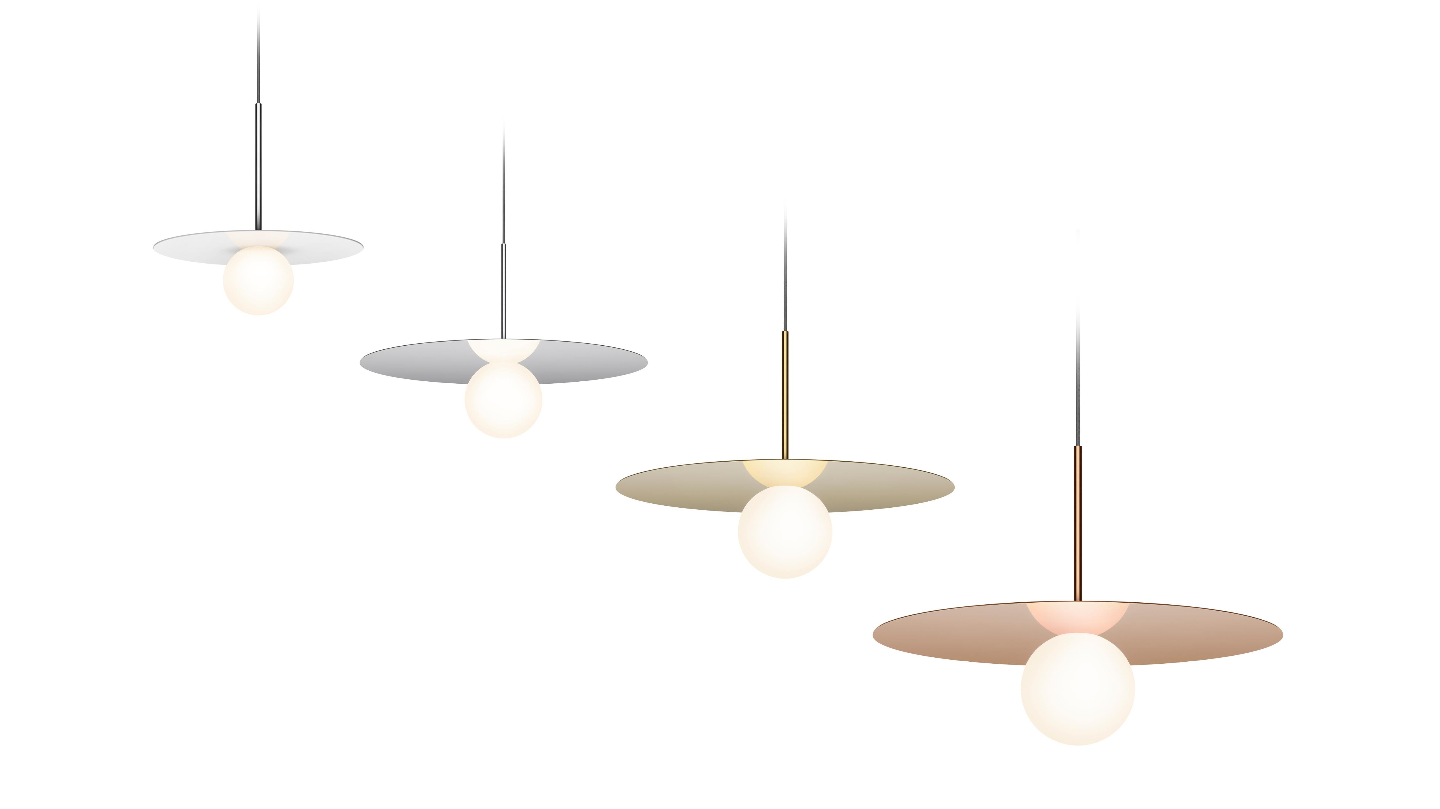 Modern Bola Disc Pendant Light in White by Pablo Designs For Sale