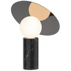 Bola Disc Table Lamp in Marquina Marble and Gunmetal by Pablo Designs