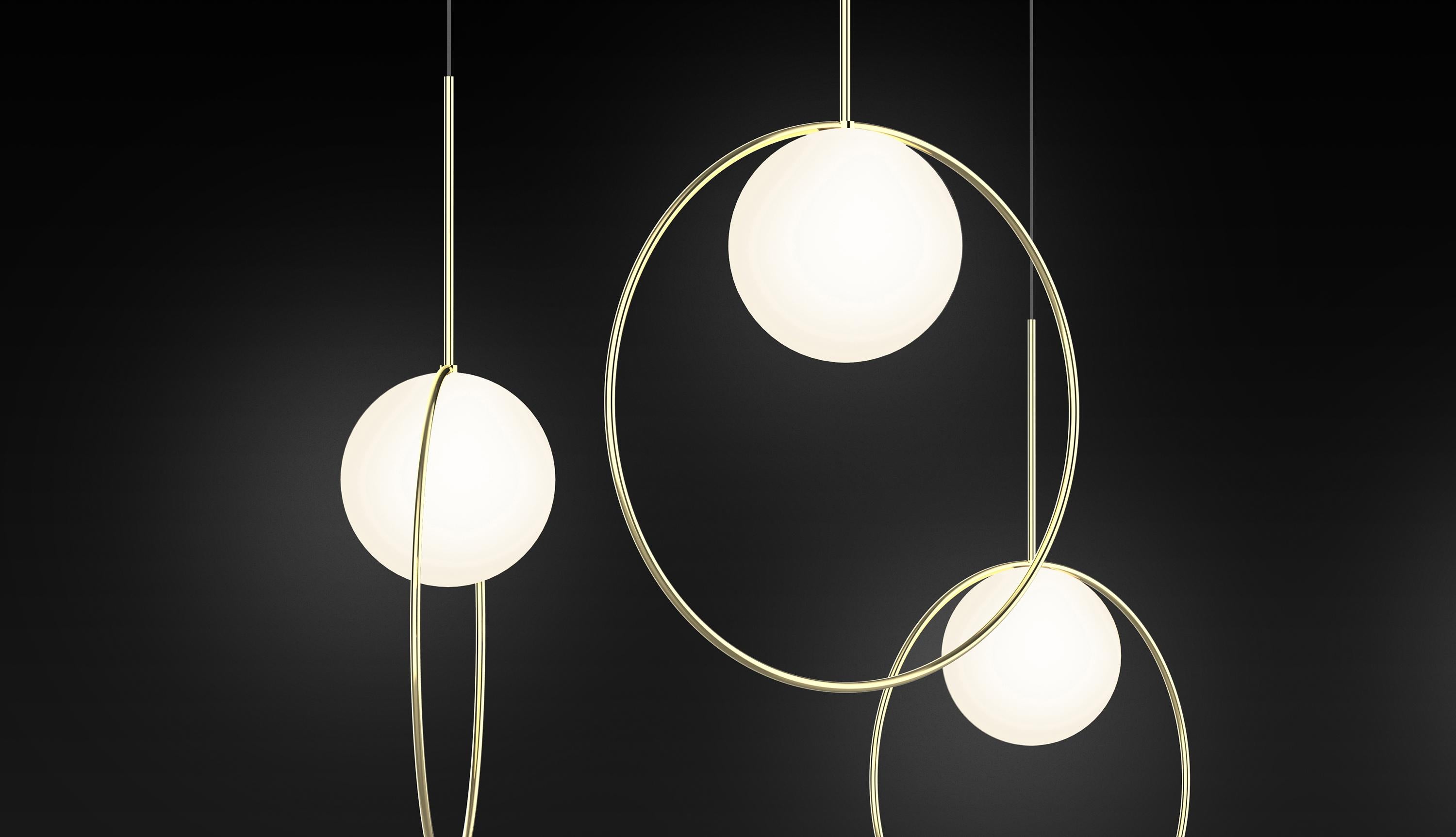 Metal Bola Halo Pendant Light by Pablo Designs For Sale