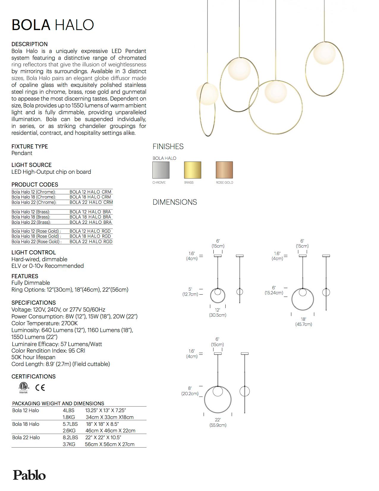 Lampe à suspension Bola Halo de Pablo Designs en vente 2
