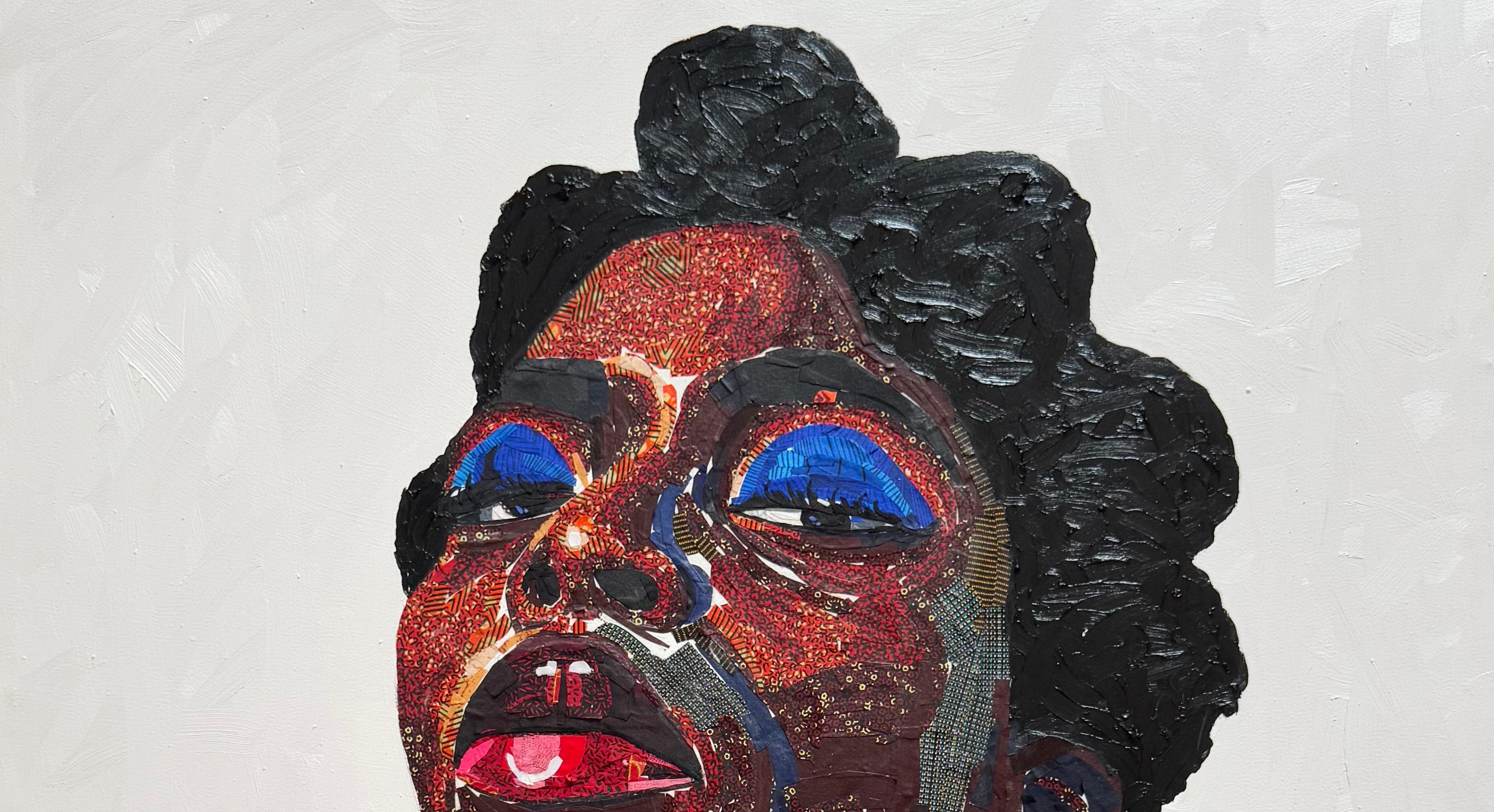 Schönheit in Schwarz 2 -21. Jahrhundert, Zeitgenössisch, Figuratives Portrait, Frauen Stoff – Painting von Bola Obatuyi